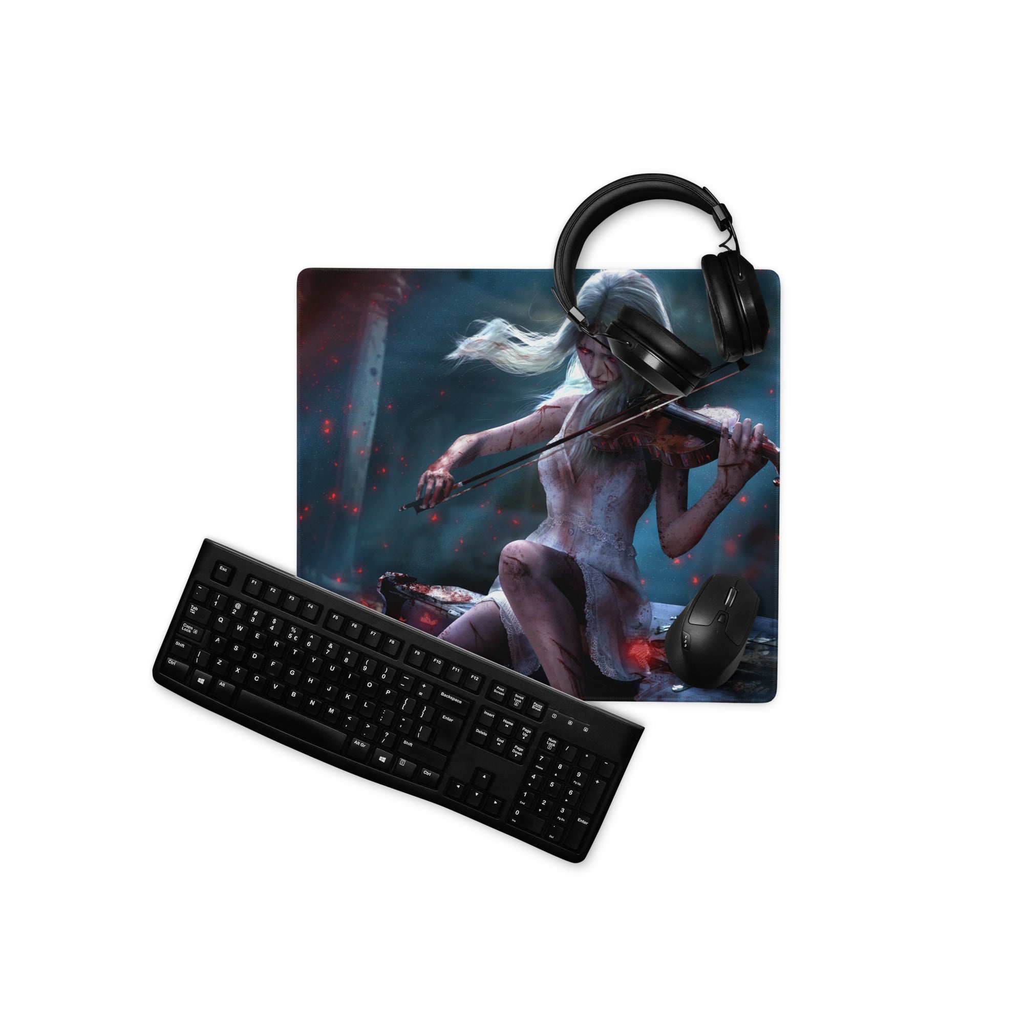Gaming Mouse Pad Large Non Slip Dark Blue Red For Gaming Desk Setup Fantasy Archer Digital Art