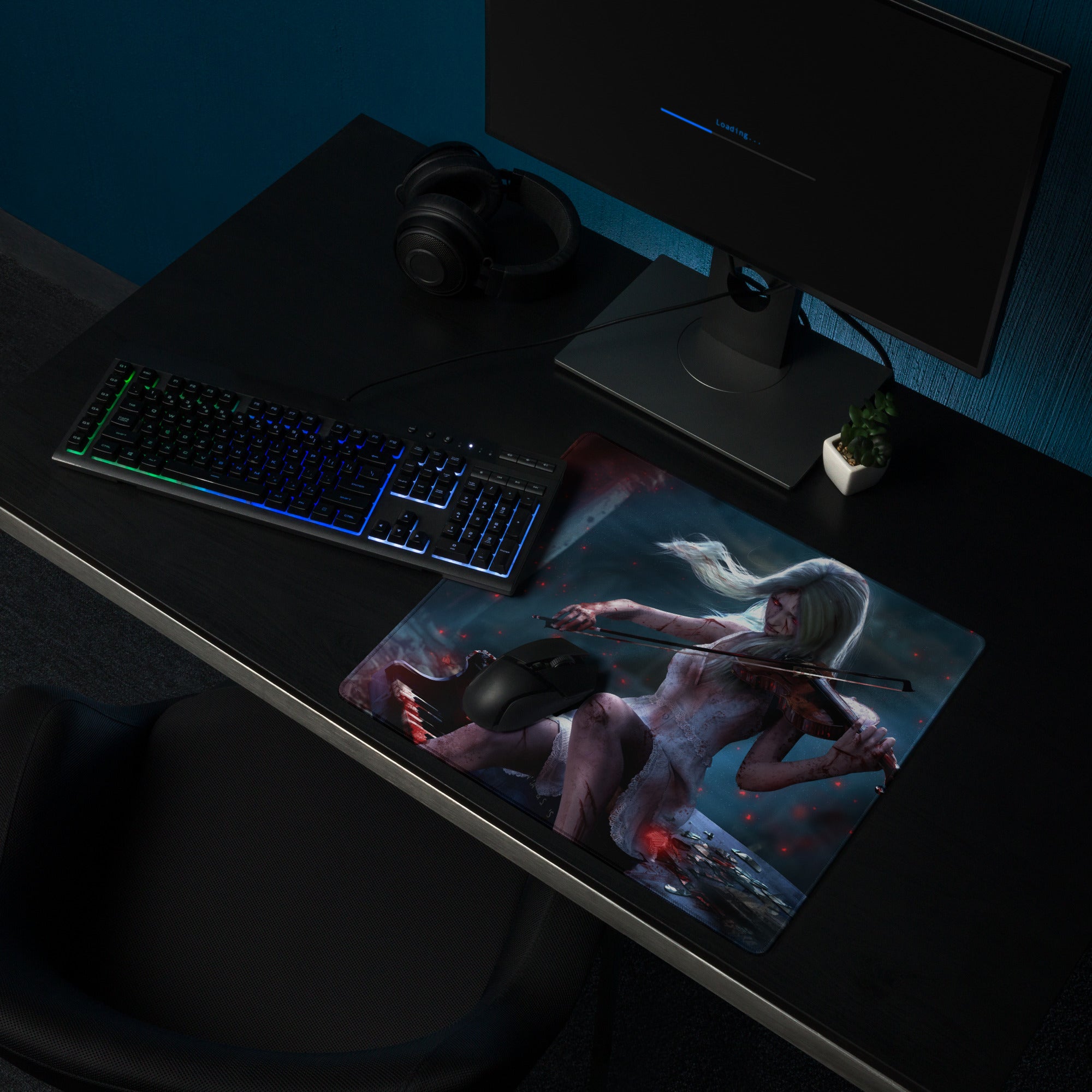 Gaming Mouse Pad Large Non Slip Dark Blue Red For Gaming Desk Setup Fantasy Archer Digital Art