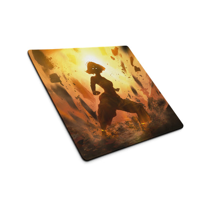 Large Orange Gold Gaming Mouse Pad With Non Slip Base And Edge Stitching For Desktop Setup Fiery Digital Art