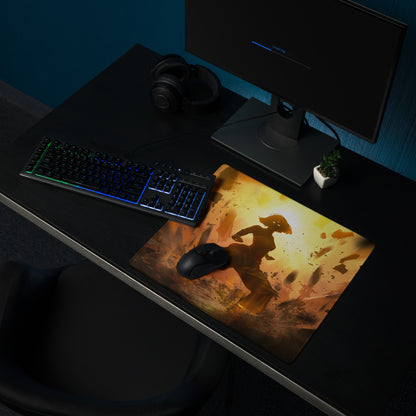 Large Orange Gold Gaming Mouse Pad With Non Slip Base And Edge Stitching For Desktop Setup Fiery Digital Art