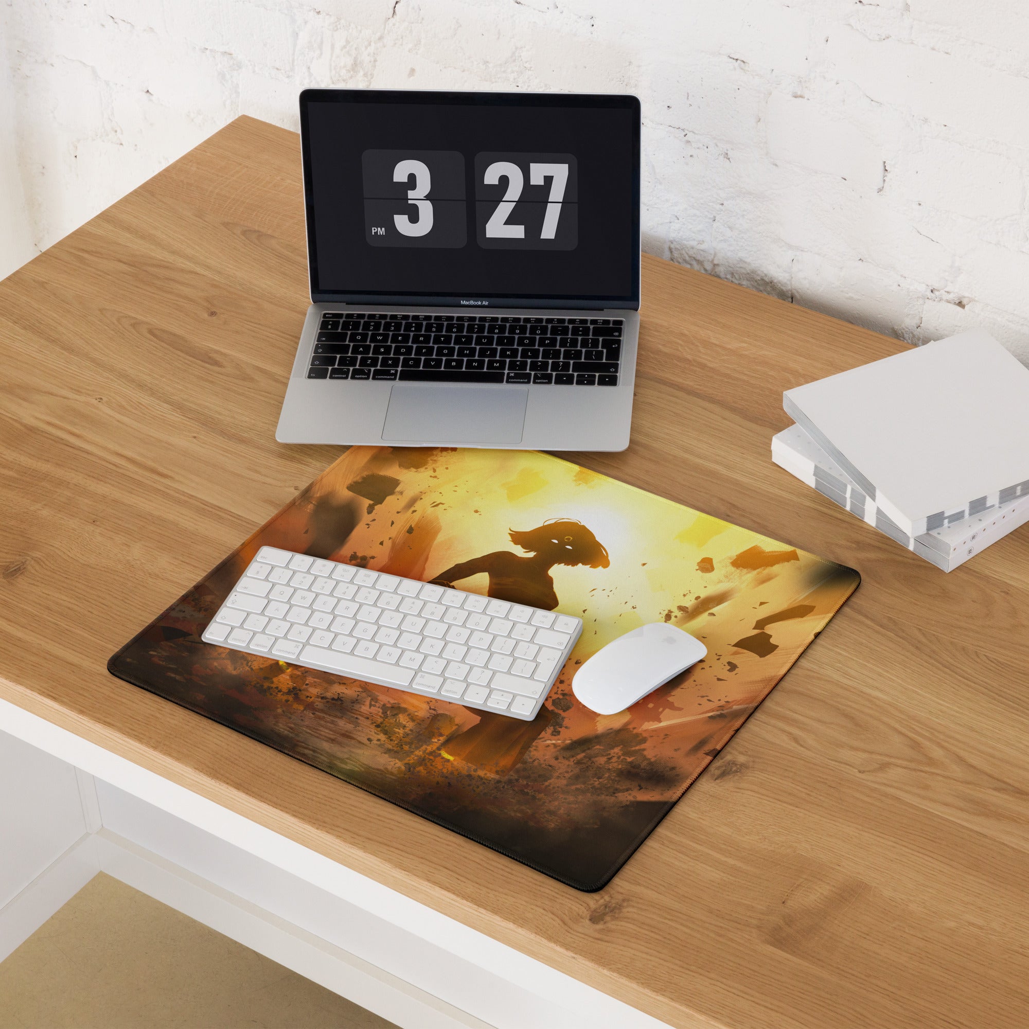 Large Orange Gold Gaming Mouse Pad With Non Slip Base And Edge Stitching For Desktop Setup Fiery Digital Art