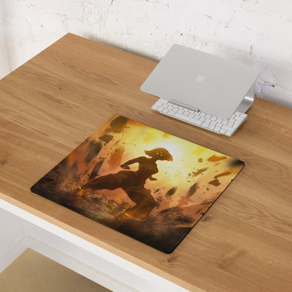 Large Orange Gold Gaming Mouse Pad With Non Slip Base And Edge Stitching For Desktop Setup Fiery Digital Art