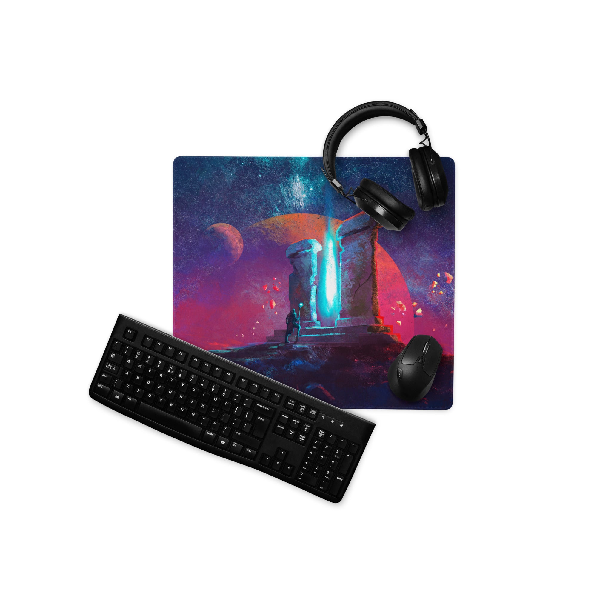 Gaming Mouse Pad Purple Orange Nebula Large for Desk Setup Modern Space Studio Art Vibrant Mood Futuristic Digital Art