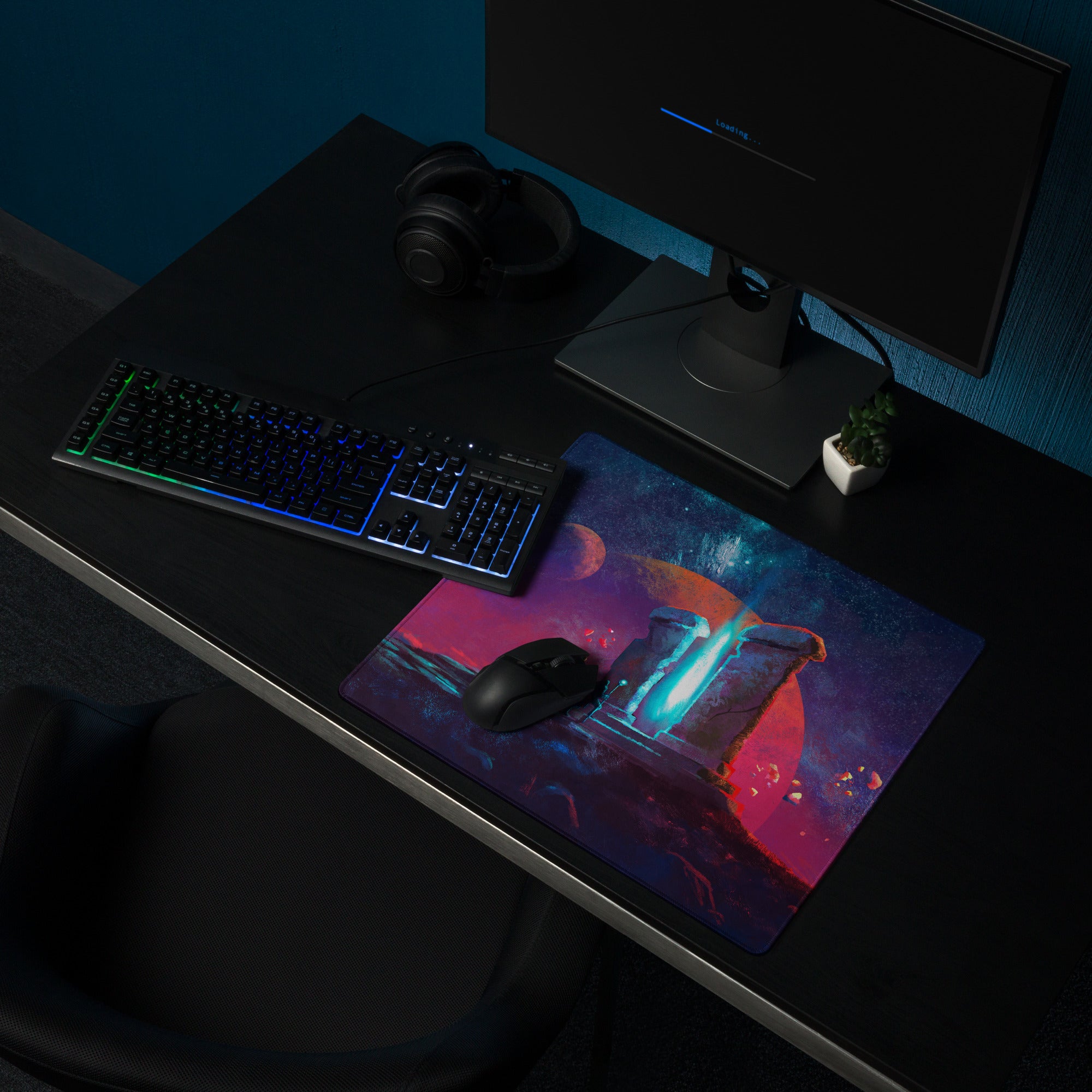 Gaming Mouse Pad Purple Orange Nebula Large for Desk Setup Modern Space Studio Art Vibrant Mood Futuristic Digital Art