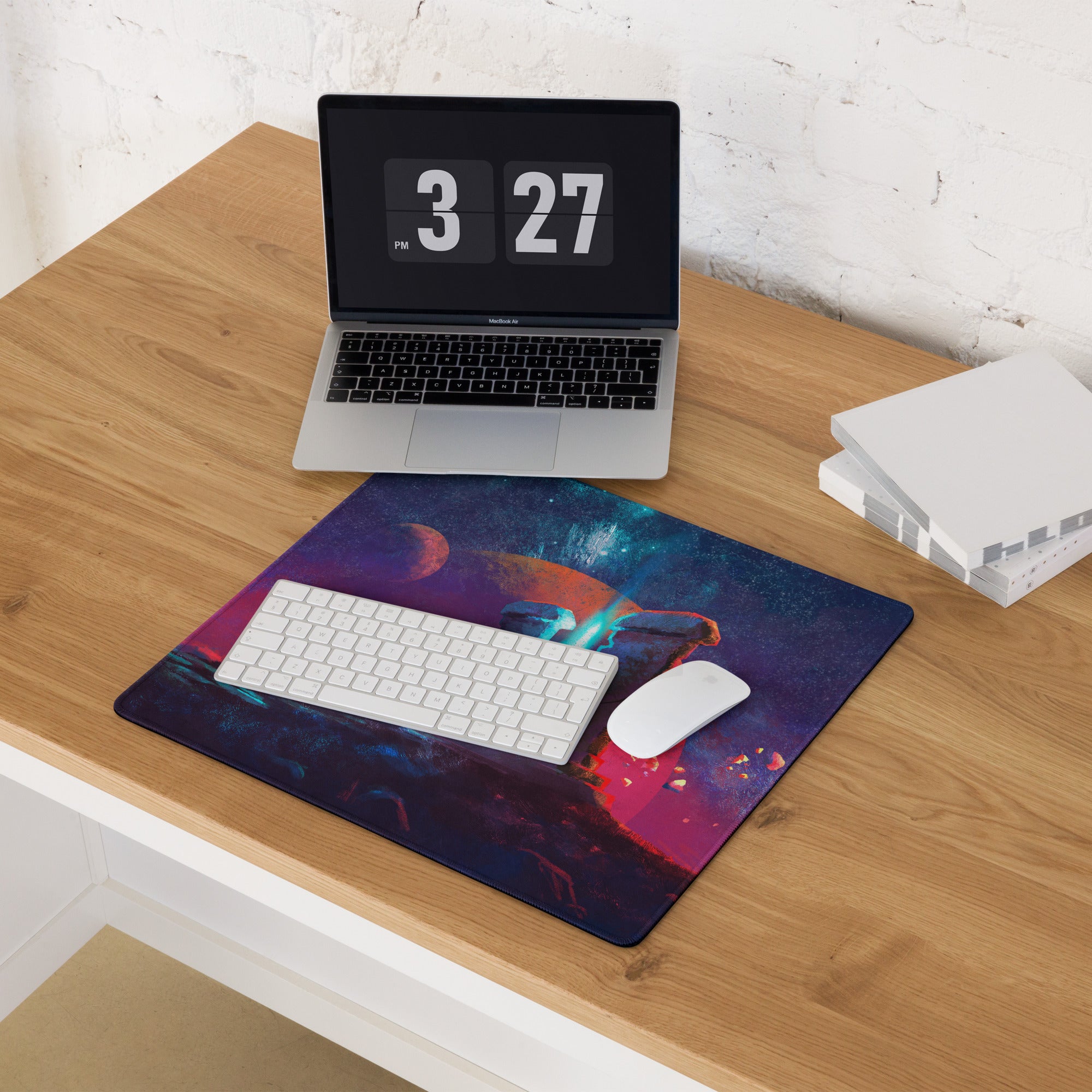 Gaming Mouse Pad Purple Orange Nebula Large for Desk Setup Modern Space Studio Art Vibrant Mood Futuristic Digital Art