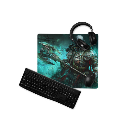 Zombie Warrior Gaming Mouse Pad Teal Blue For Gaming Desk Dark Fantasy Digital Art Intense Mood Gaming Decor Niche Mat