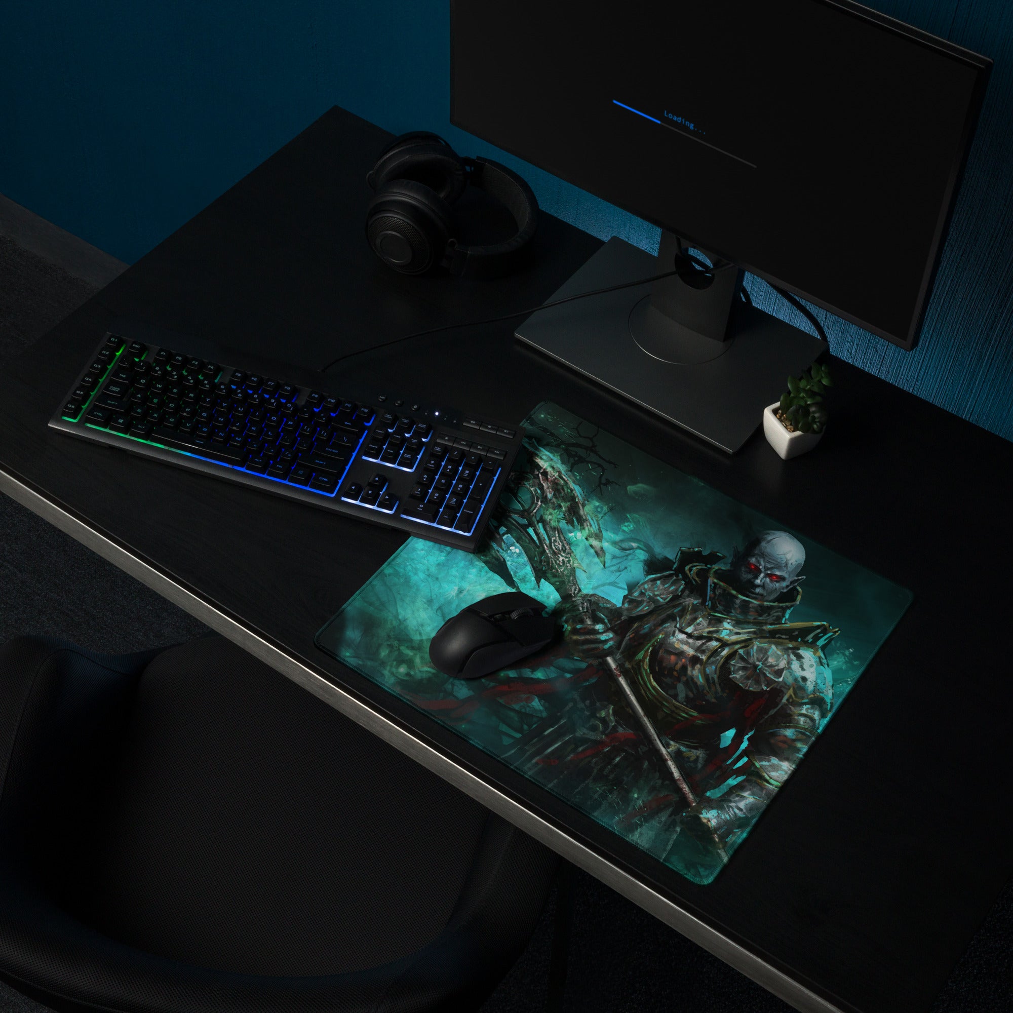 Zombie Warrior Gaming Mouse Pad Teal Blue For Gaming Desk Dark Fantasy Digital Art Intense Mood Gaming Decor Niche Mat