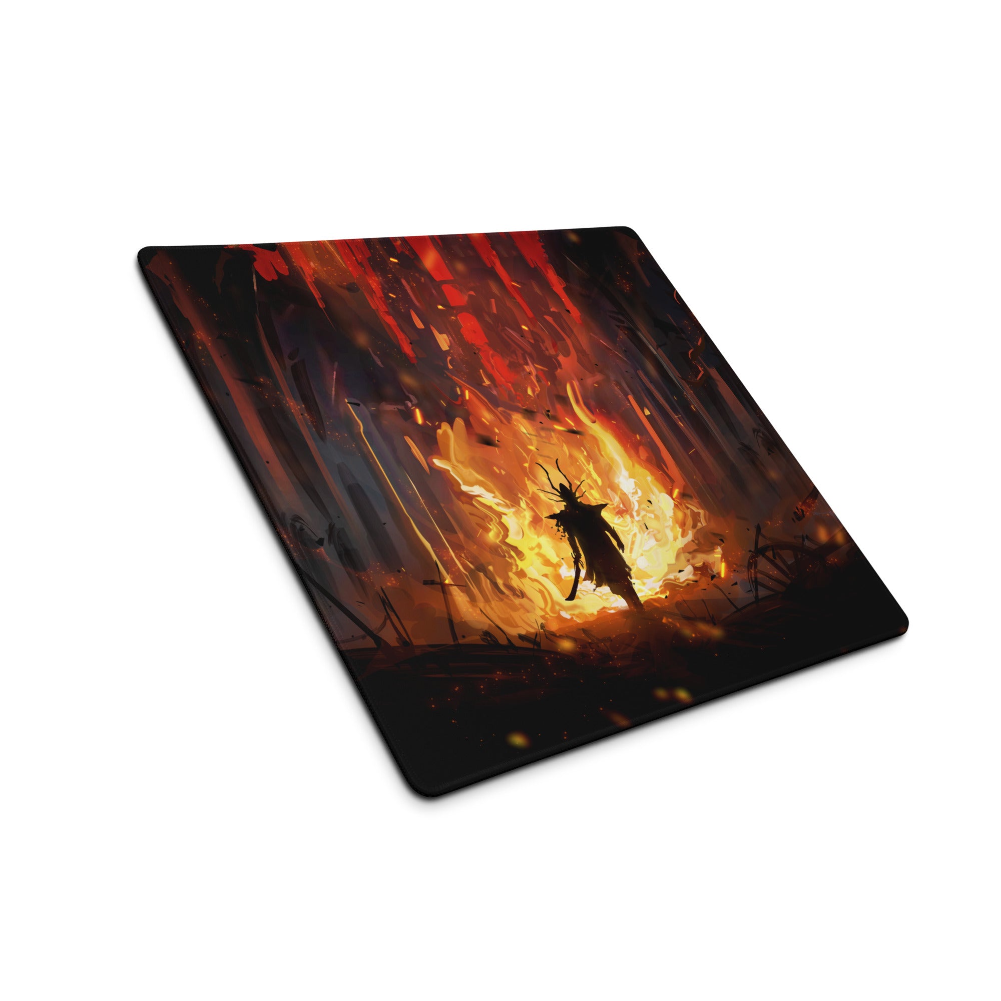 Gaming Mouse Pad Large Black Red Orange Fiery Fantasy Digital Art For Esports Desk Setup Non Slip Edge Stitching