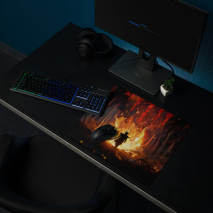Gaming Mouse Pad Large Black Red Orange Fiery Fantasy Digital Art For Esports Desk Setup Non Slip Edge Stitching