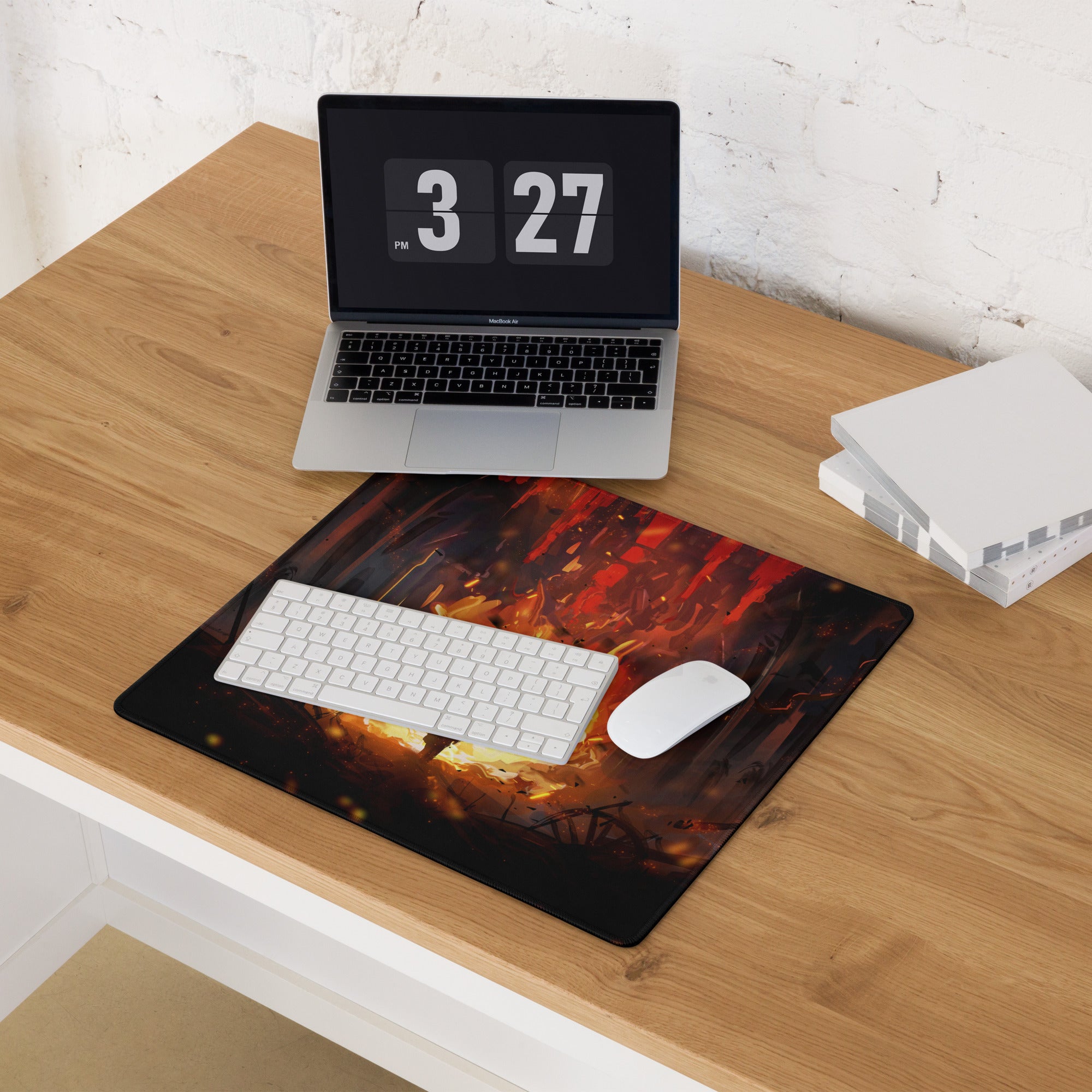 Gaming Mouse Pad Large Black Red Orange Fiery Fantasy Digital Art For Esports Desk Setup Non Slip Edge Stitching