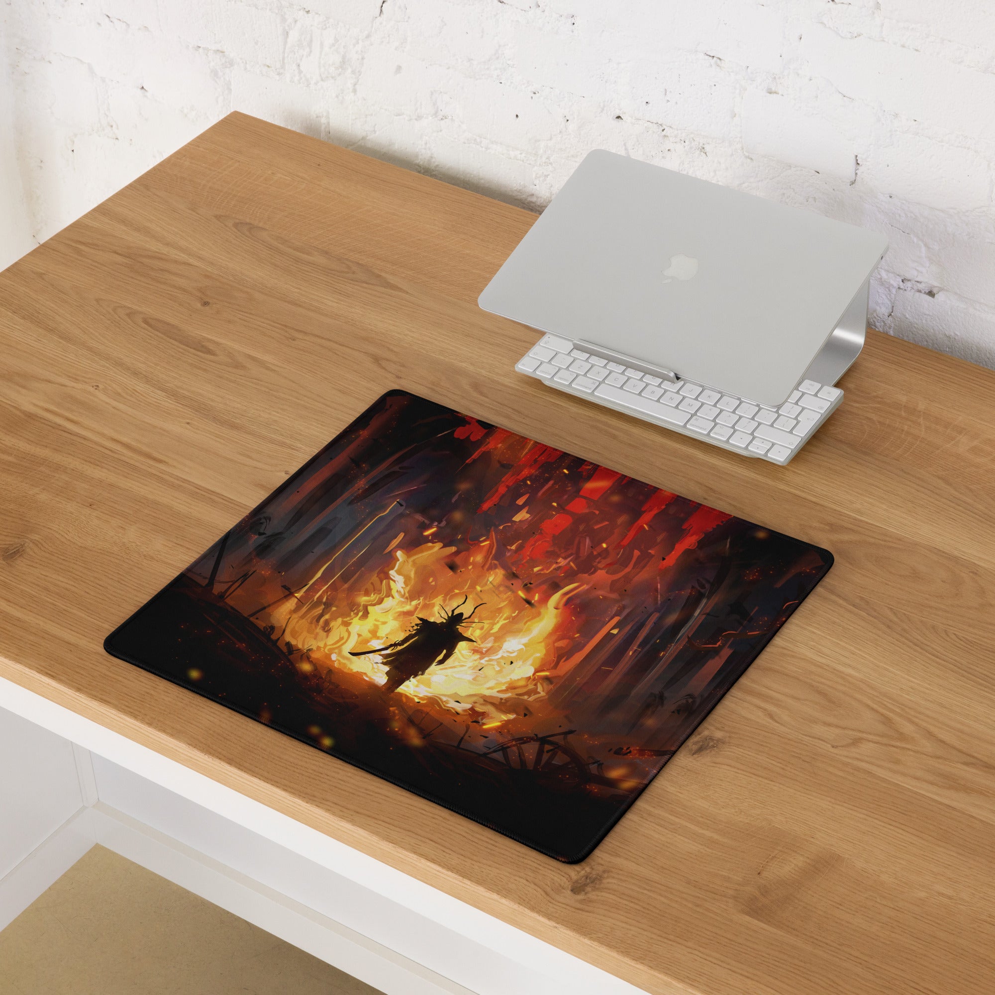 Gaming Mouse Pad Large Black Red Orange Fiery Fantasy Digital Art For Esports Desk Setup Non Slip Edge Stitching