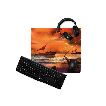 Gaming Mouse Pad Orange Sunset Seascape For Gaming Desk Large Non Slip Cinematic Art Print