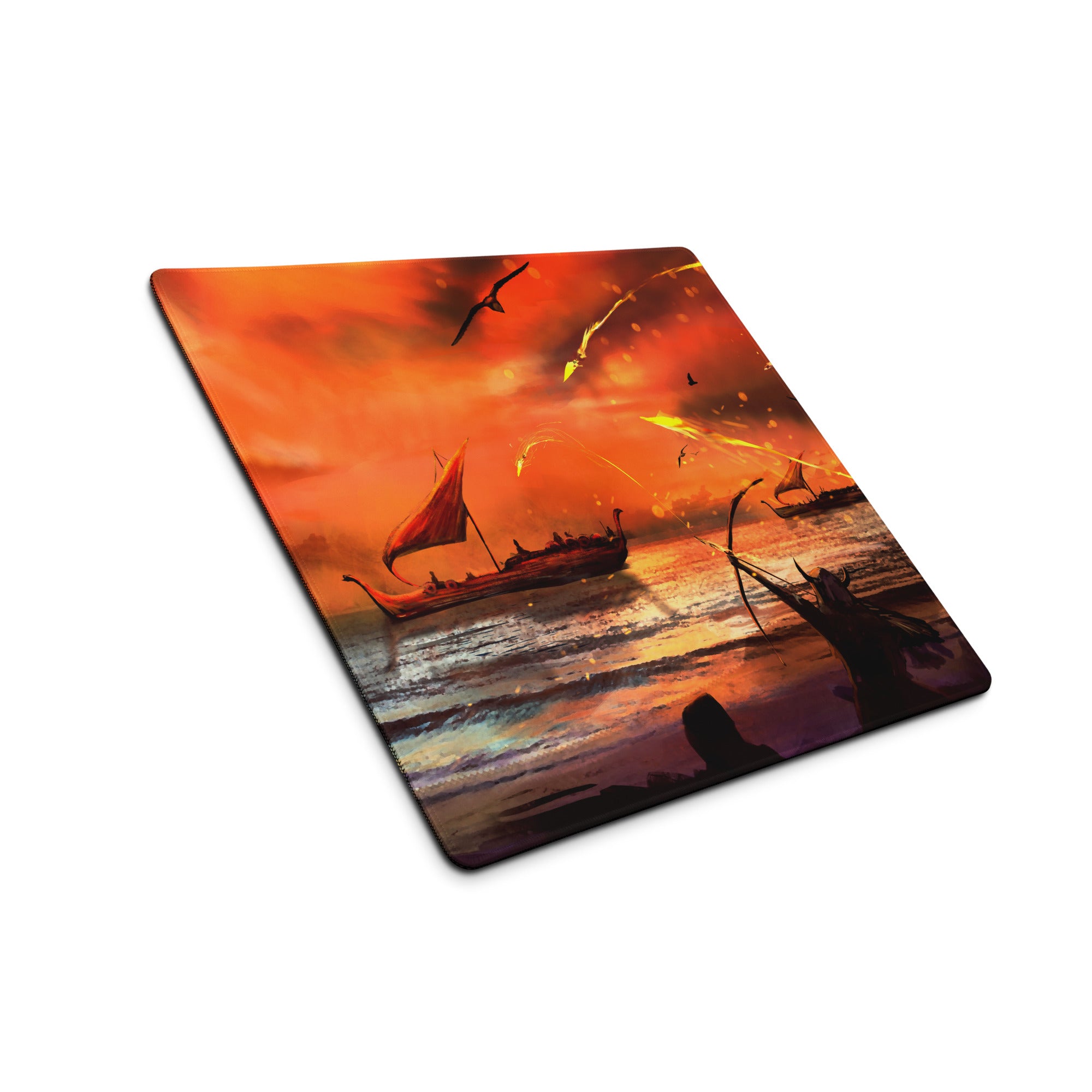 Gaming Mouse Pad Orange Sunset Seascape For Gaming Desk Large Non Slip Cinematic Art Print