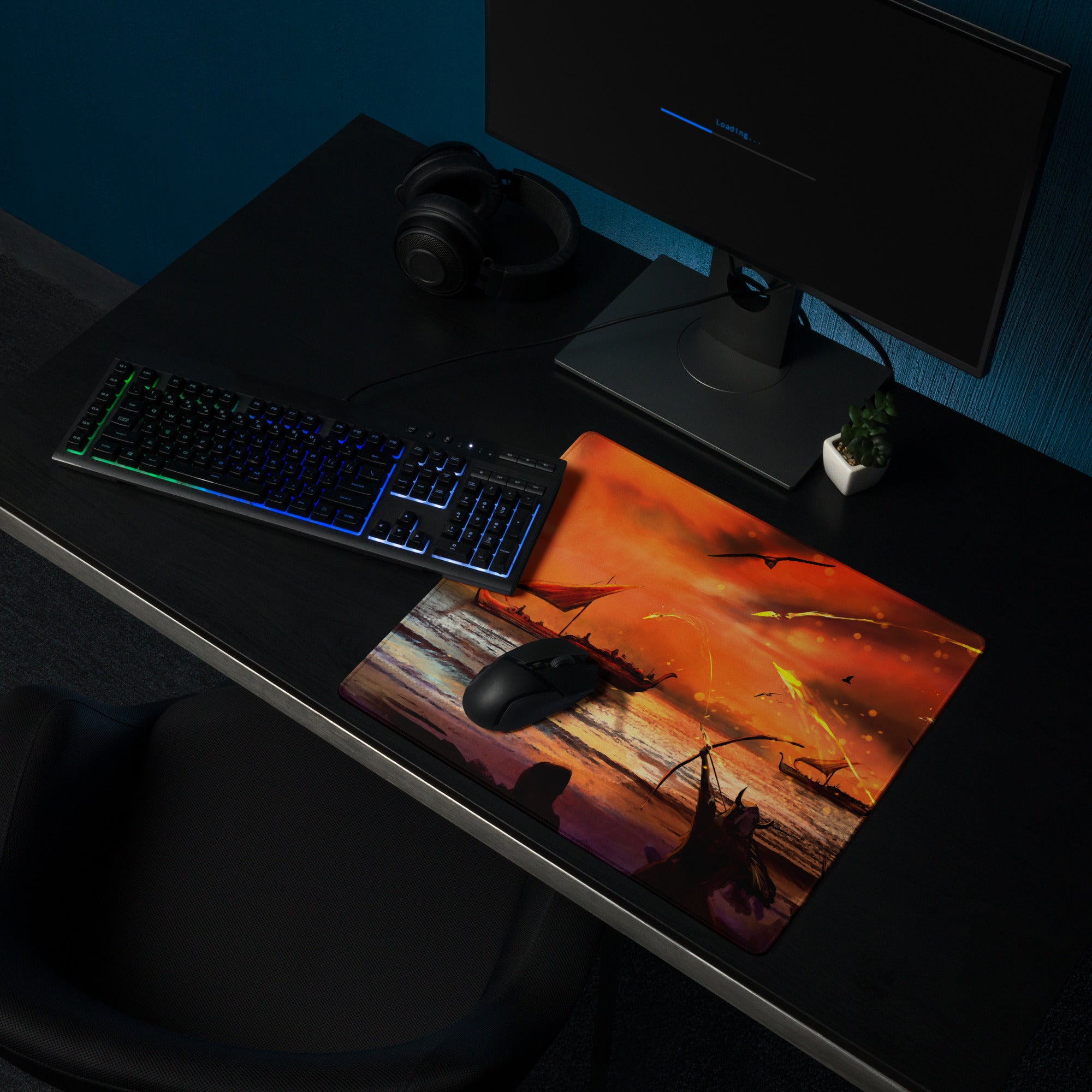 Gaming Mouse Pad Orange Sunset Seascape For Gaming Desk Large Non Slip Cinematic Art Print