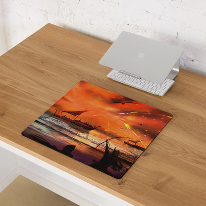 Gaming Mouse Pad Orange Sunset Seascape For Gaming Desk Large Non Slip Cinematic Art Print
