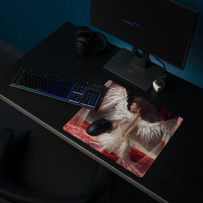 Fantasy Angel Wings Gaming Mouse Pad Red White Black Desk Mat Non Slip Large Edge Stitching