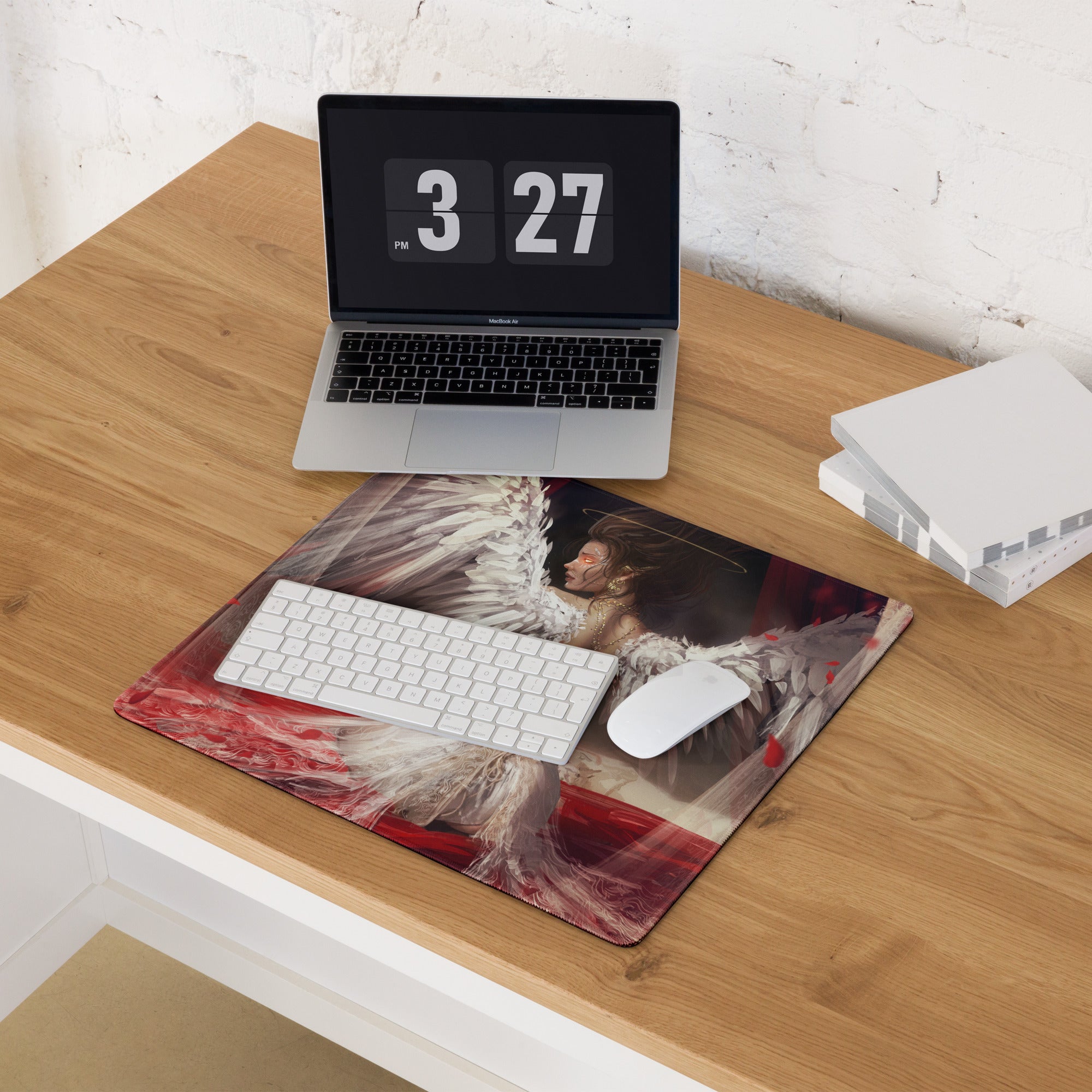 Fantasy Angel Wings Gaming Mouse Pad Red White Black Desk Mat Non Slip Large Edge Stitching