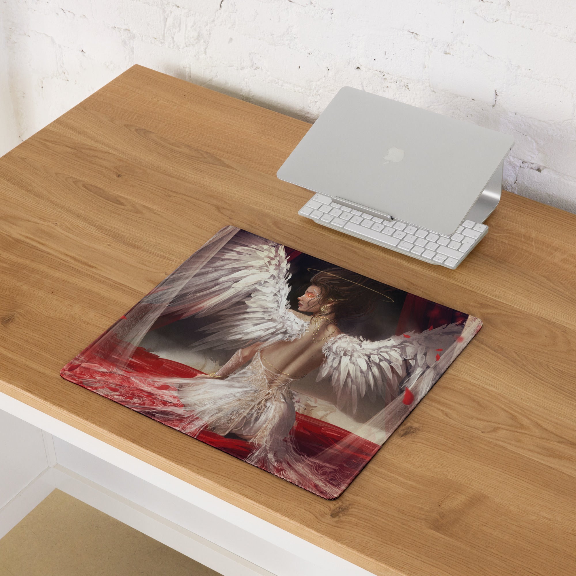Fantasy Angel Wings Gaming Mouse Pad Red White Black Desk Mat Non Slip Large Edge Stitching