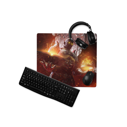 Gaming Mouse Pad Non Slip Desk Mat Fiery Red Black Fantasy Warrior With Epic Fantasy Artwork For Pro Gaming Setup