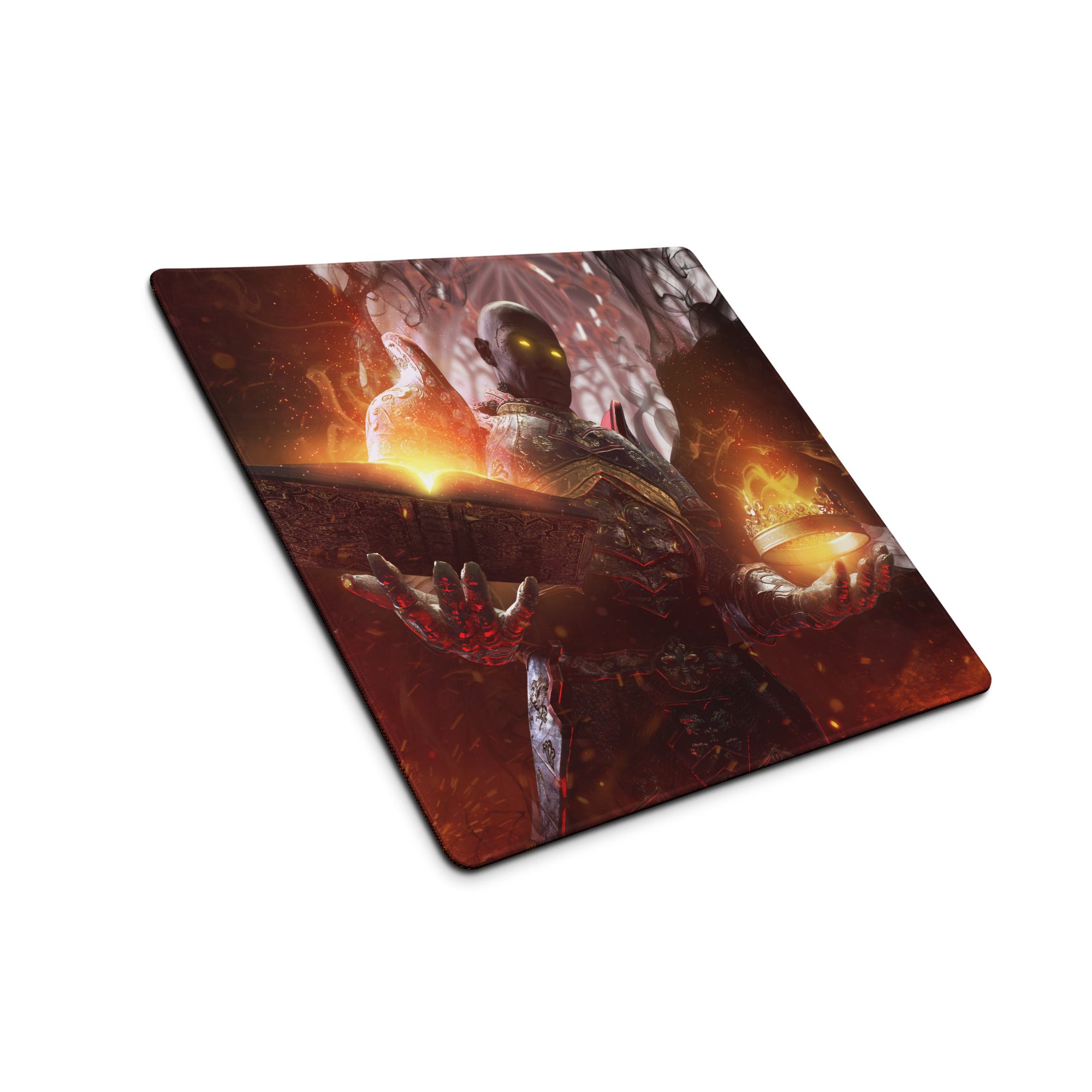 Gaming Mouse Pad Non Slip Desk Mat Fiery Red Black Fantasy Warrior With Epic Fantasy Artwork For Pro Gaming Setup