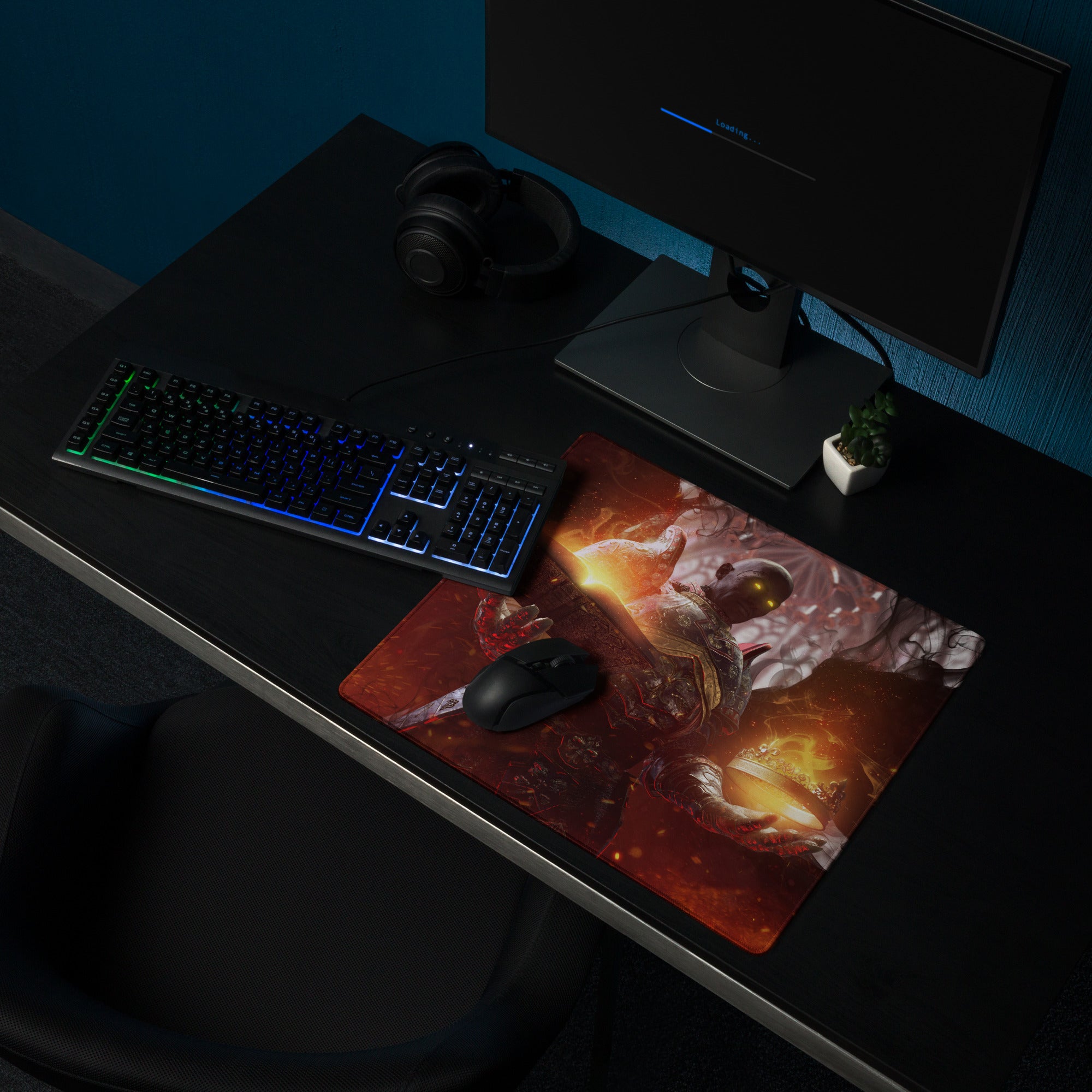 Gaming Mouse Pad Non Slip Desk Mat Fiery Red Black Fantasy Warrior With Epic Fantasy Artwork For Pro Gaming Setup