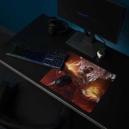 Gaming Mouse Pad Non Slip Desk Mat Fiery Red Black Fantasy Warrior With Epic Fantasy Artwork For Pro Gaming Setup