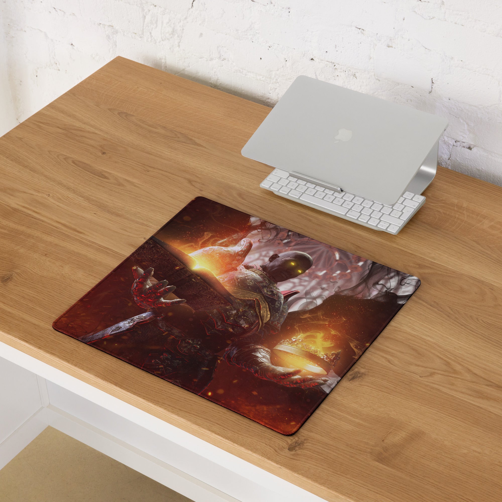 Gaming Mouse Pad Non Slip Desk Mat Fiery Red Black Fantasy Warrior With Epic Fantasy Artwork For Pro Gaming Setup