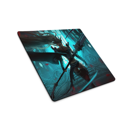 Gaming Mouse Pad Large Size Neon Blue Teal Artwork With Red Accents Cyberpunk Fantasy Desk Mat For Gaming Setup