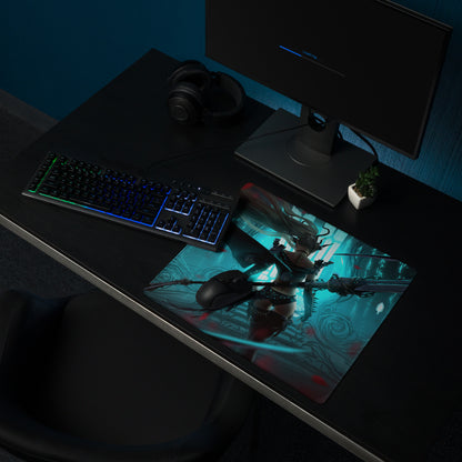 Gaming Mouse Pad Large Size Neon Blue Teal Artwork With Red Accents Cyberpunk Fantasy Desk Mat For Gaming Setup