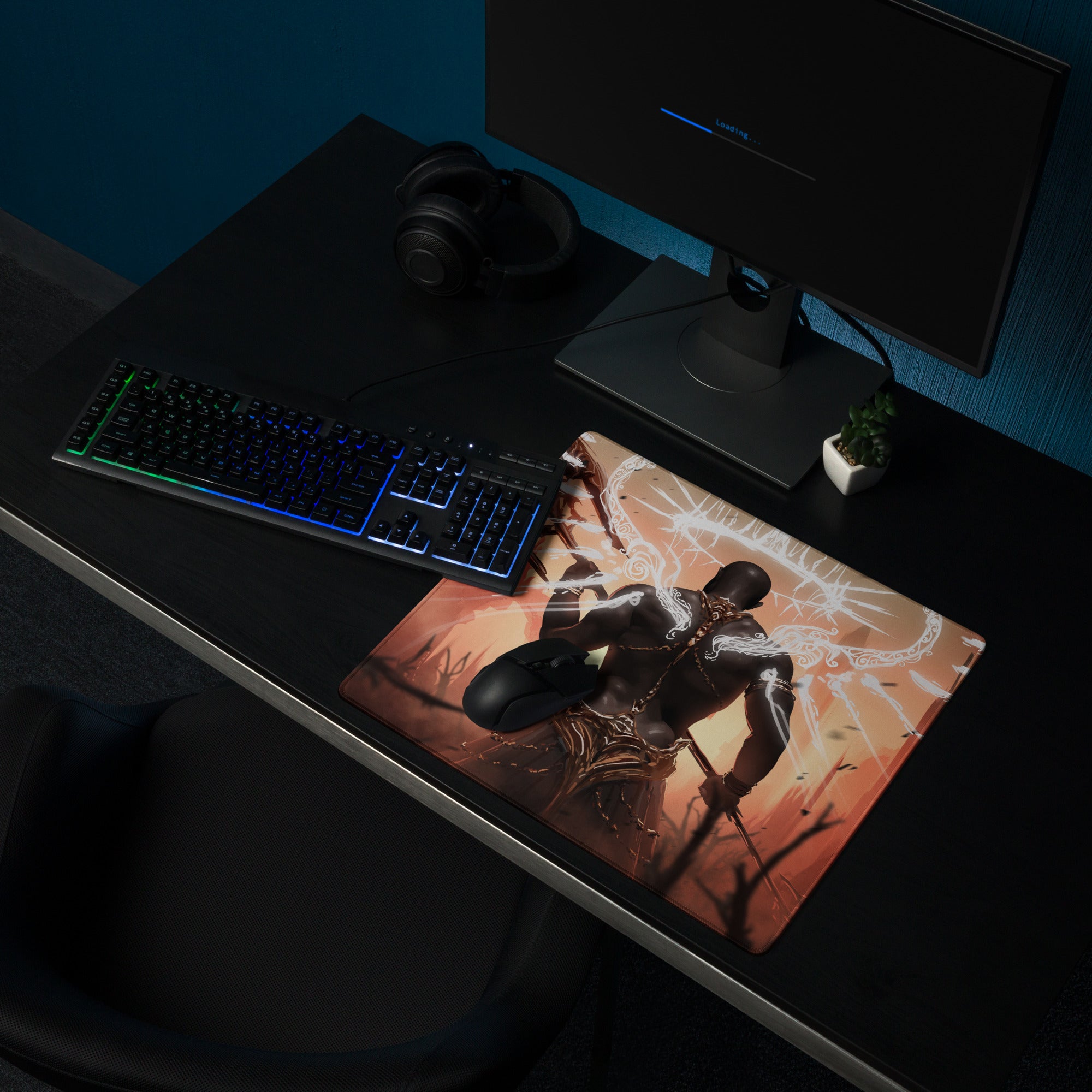 Gaming Mouse Pad Black And Orange For Desktop Setup Fantasy Digital Art Epic Dark Dota CSGO