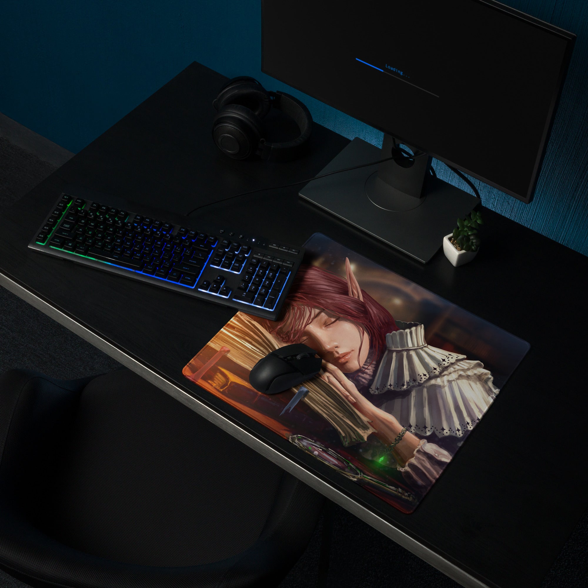 Gamer Mouse Pad Red Anime Desk Setup Manga Style Digital Illustration For Gaming Desk Large Non Slip