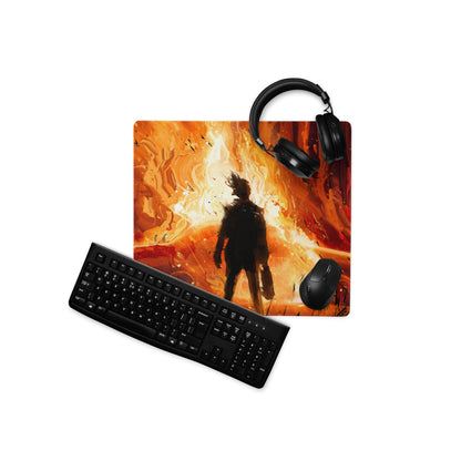 Fiery Orange Black Abstract Warrior Gaming Mouse Pad Large Non Slip Surface Edge Stitching for Dota CSGO