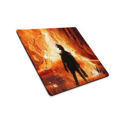 Fiery Orange Black Abstract Warrior Gaming Mouse Pad Large Non Slip Surface Edge Stitching for Dota CSGO