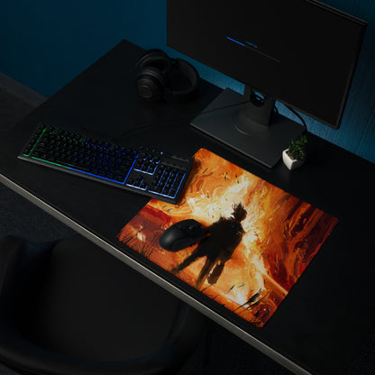 Fiery Orange Black Abstract Warrior Gaming Mouse Pad Large Non Slip Surface Edge Stitching for Dota CSGO