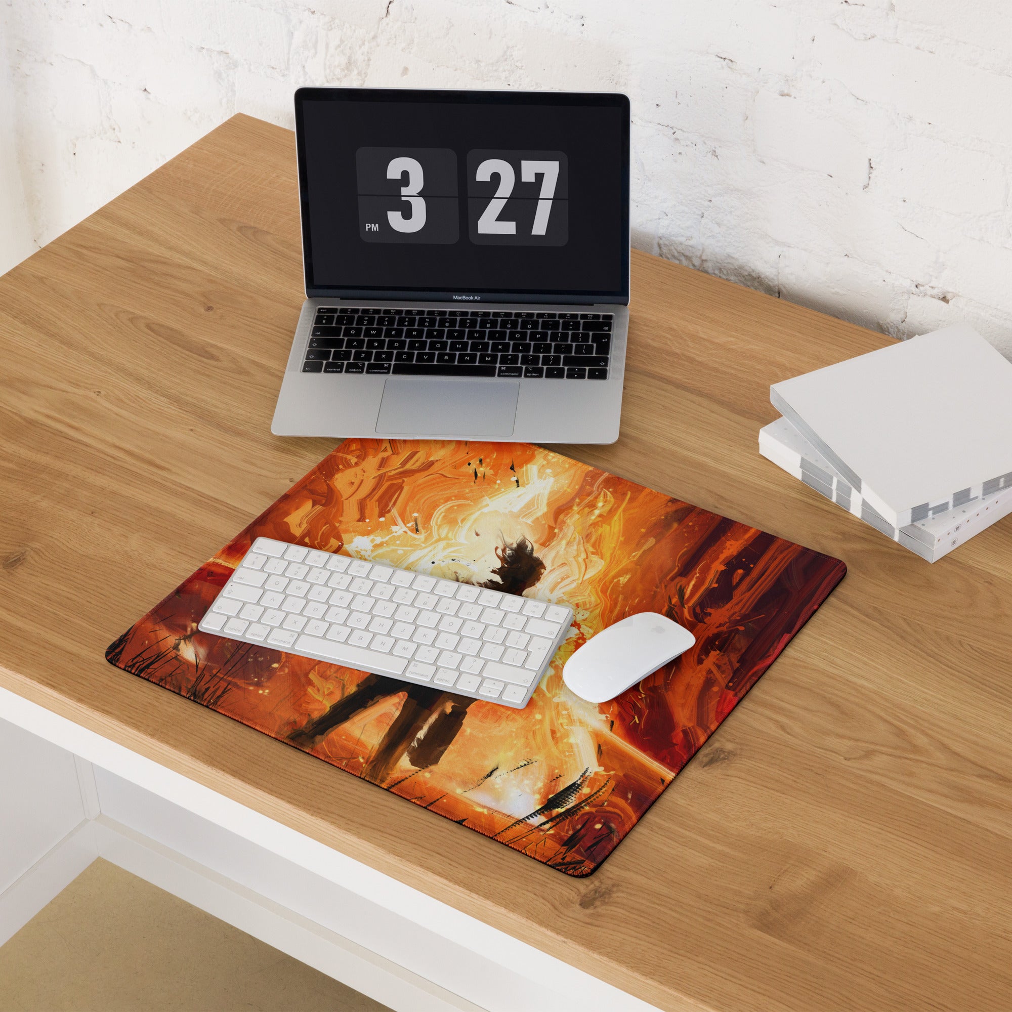 Fiery Orange Black Abstract Warrior Gaming Mouse Pad Large Non Slip Surface Edge Stitching for Dota CSGO