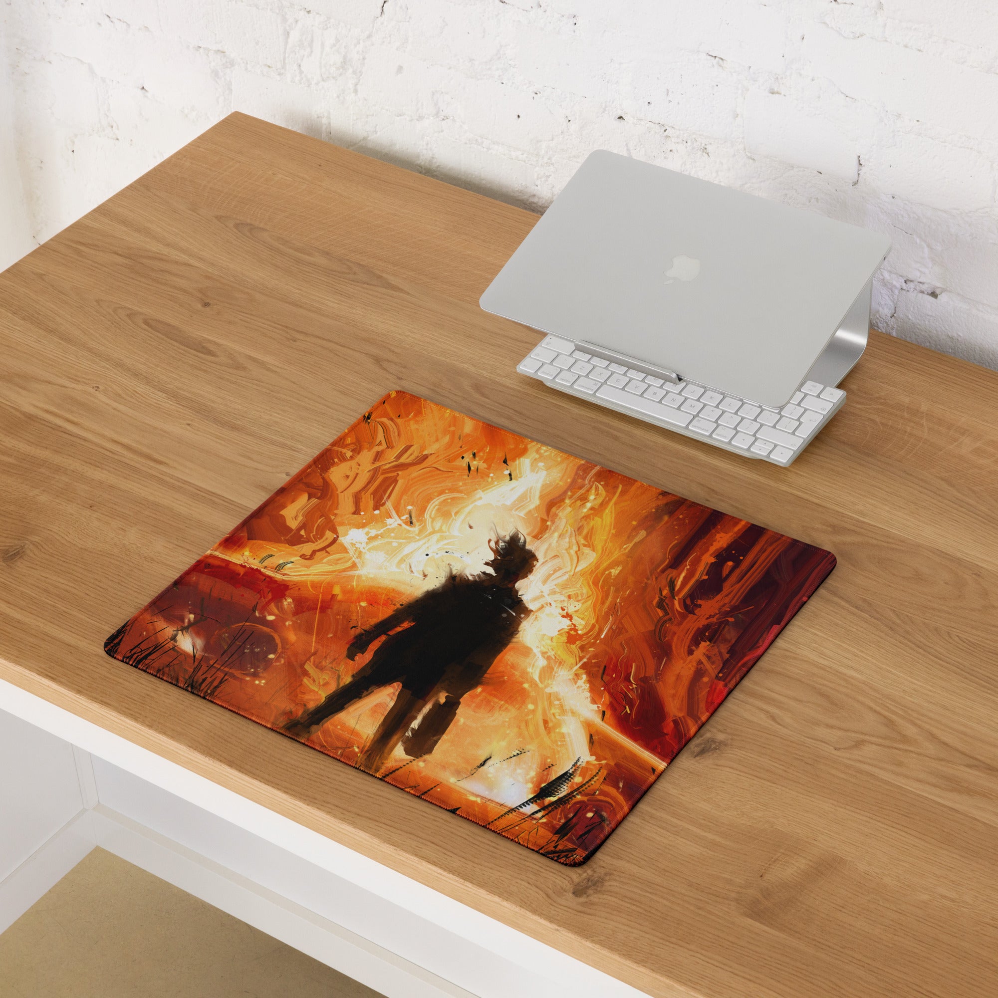 Fiery Orange Black Abstract Warrior Gaming Mouse Pad Large Non Slip Surface Edge Stitching for Dota CSGO