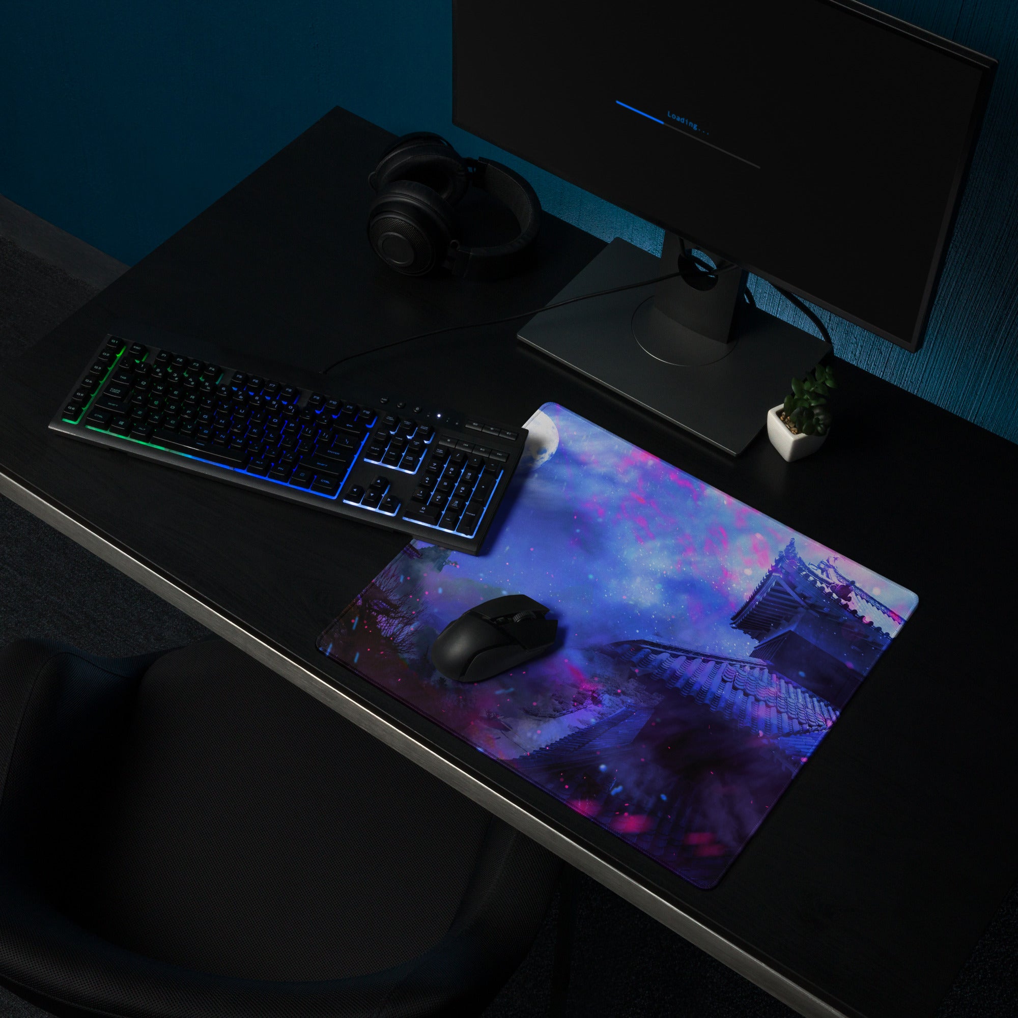 Gaming Mouse Pad Purple Blue Neon For Gaming Desk Large Non Slip Surface Digital Art Fantasy Cosmos
