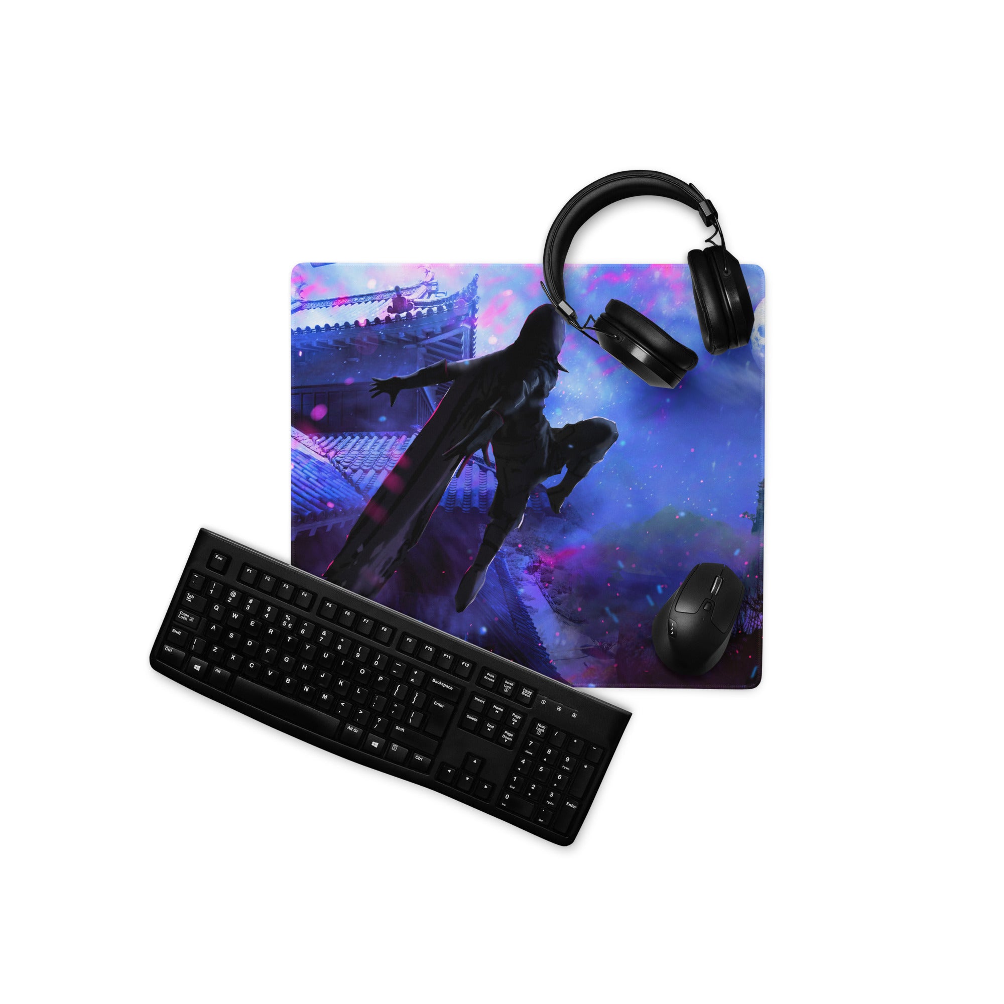 Gamer Mouse Pad Purple And Blue Nebula Theme For Gaming Desk Setup Neon Cyberpunk Art Style Large Size