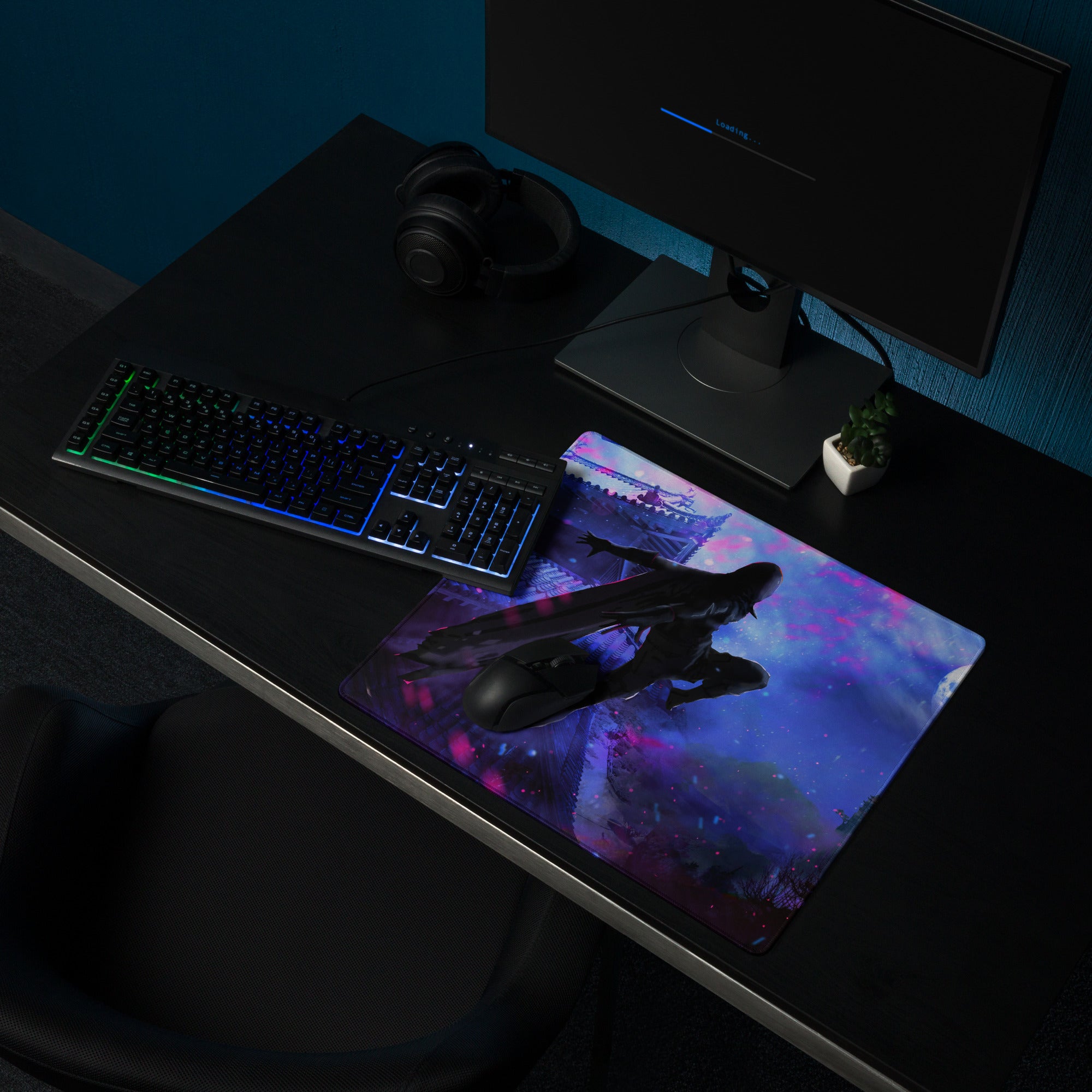 Gamer Mouse Pad Purple And Blue Nebula Theme For Gaming Desk Setup Neon Cyberpunk Art Style Large Size