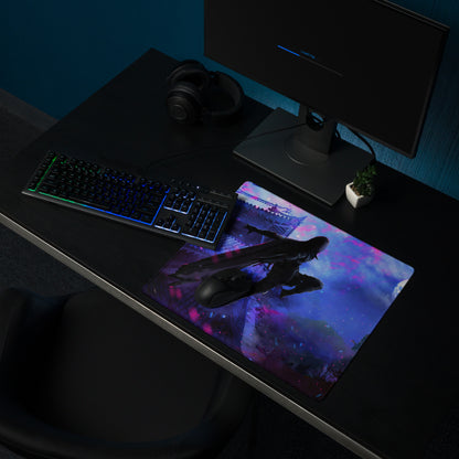 Gamer Mouse Pad Purple And Blue Nebula Theme For Gaming Desk Setup Neon Cyberpunk Art Style Large Size