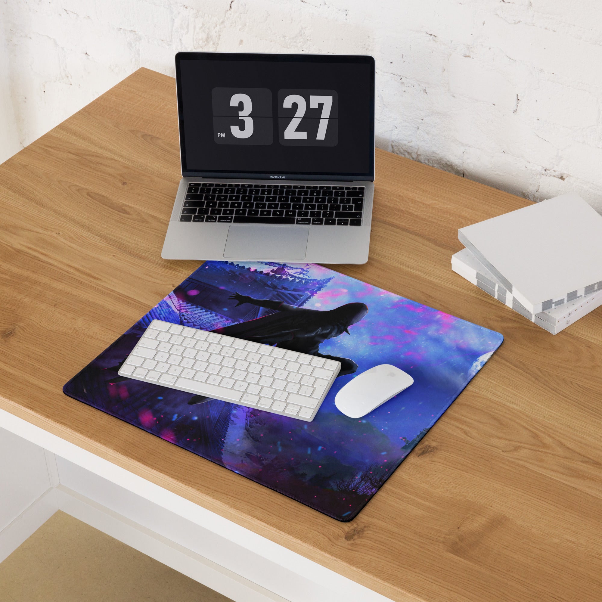Gamer Mouse Pad Purple And Blue Nebula Theme For Gaming Desk Setup Neon Cyberpunk Art Style Large Size