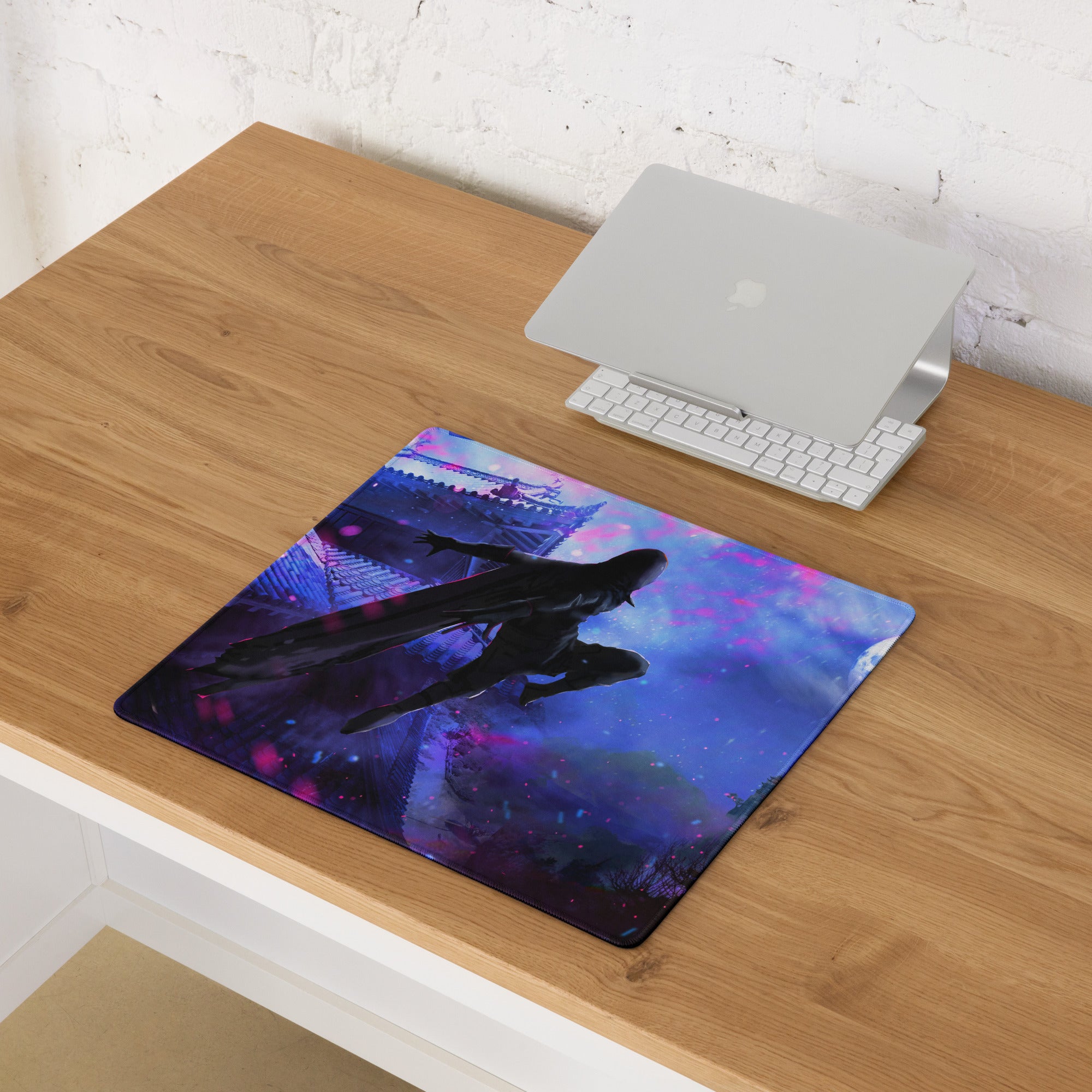 Gamer Mouse Pad Purple And Blue Nebula Theme For Gaming Desk Setup Neon Cyberpunk Art Style Large Size