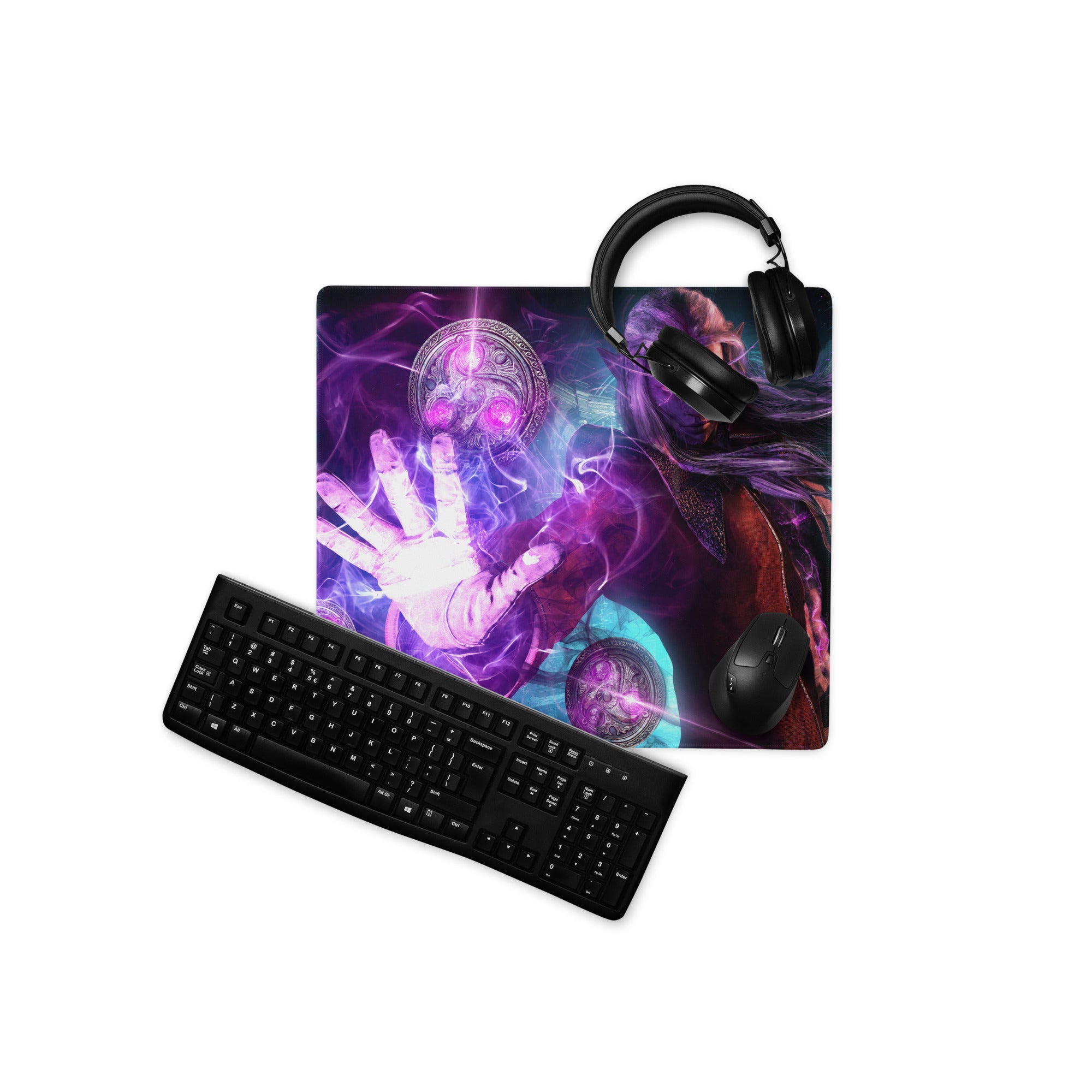 Large Gaming Mouse Pad Extended Desk Mat Purple Blue Neon Fantasy Art Style For Epic Gamer Battlestation Non Slip Surface