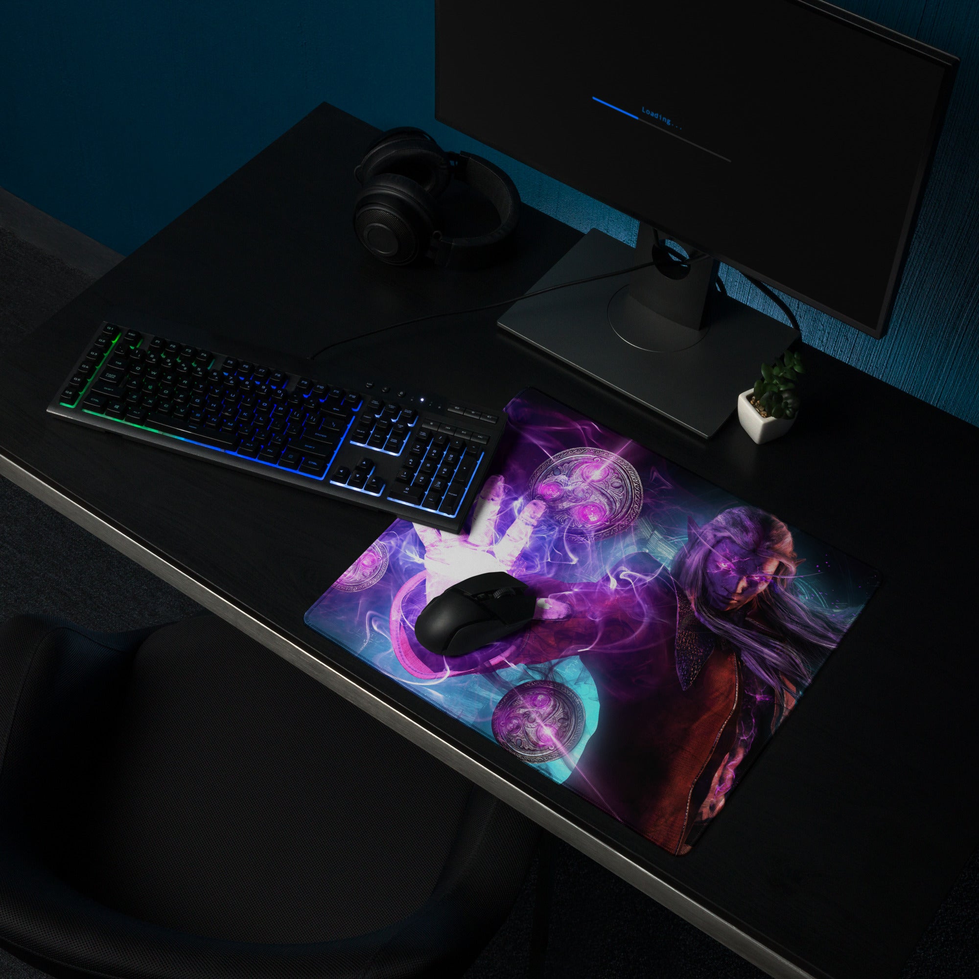 Large Gaming Mouse Pad Extended Desk Mat Purple Blue Neon Fantasy Art Style For Epic Gamer Battlestation Non Slip Surface