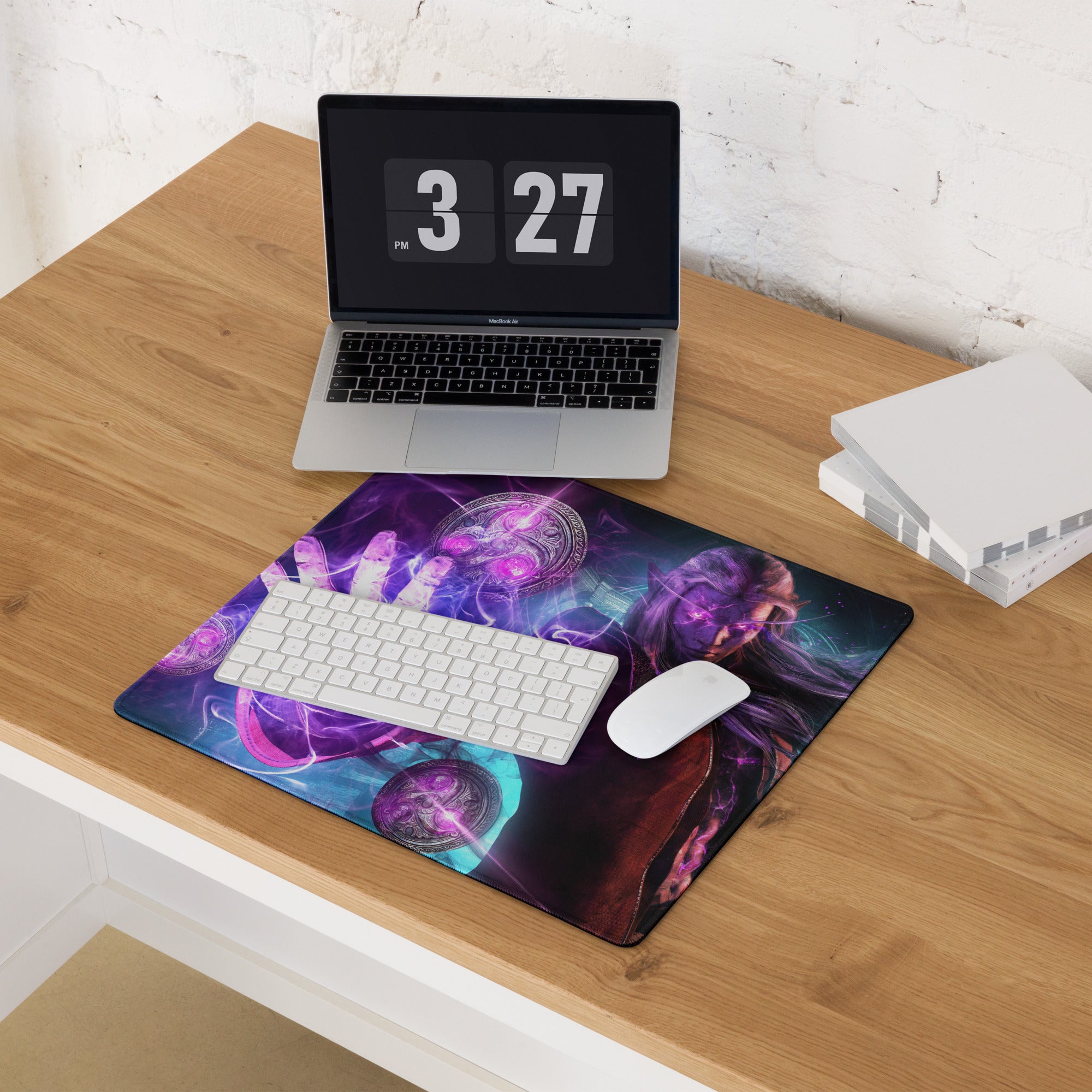 Large Gaming Mouse Pad Extended Desk Mat Purple Blue Neon Fantasy Art Style For Epic Gamer Battlestation Non Slip Surface