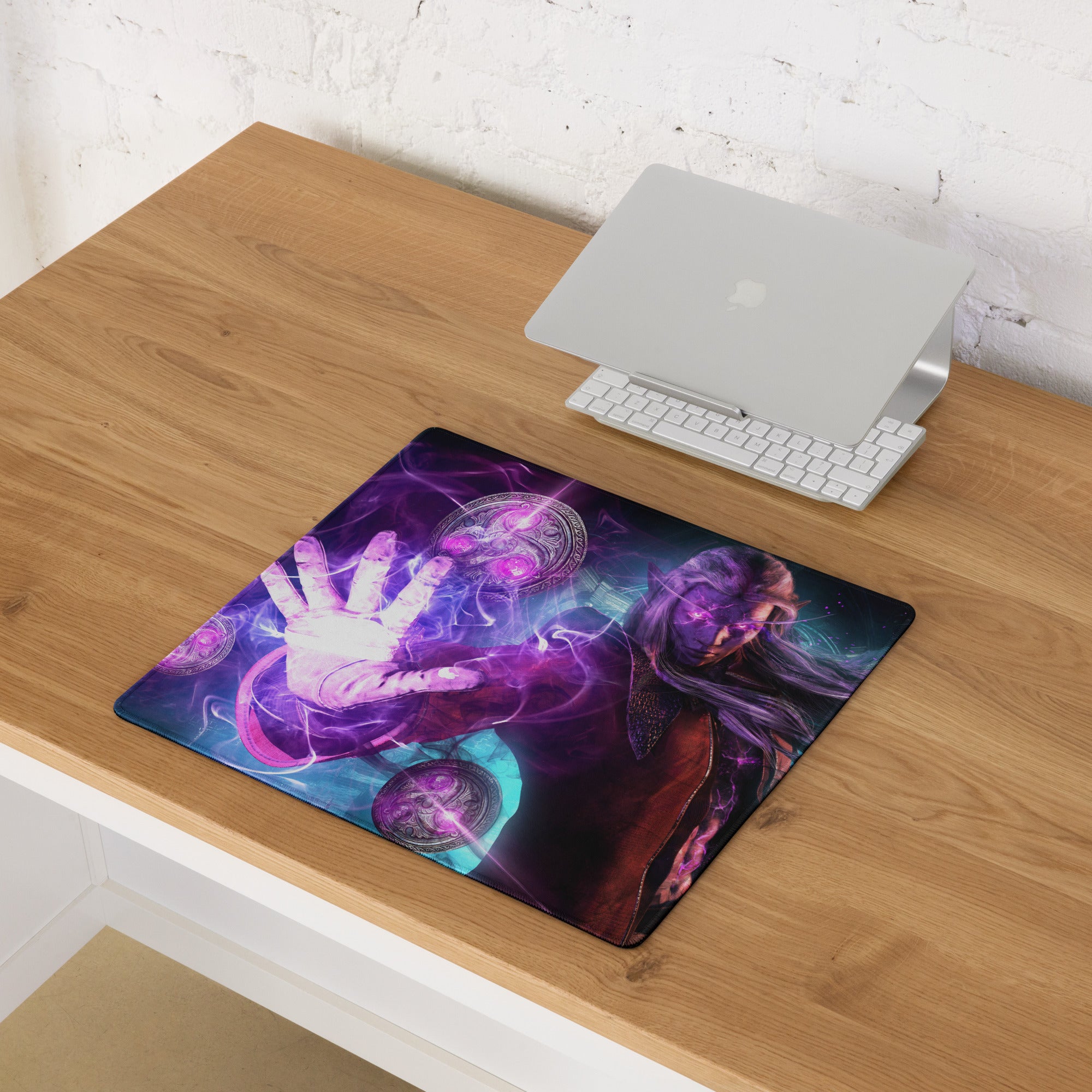 Large Gaming Mouse Pad Extended Desk Mat Purple Blue Neon Fantasy Art Style For Epic Gamer Battlestation Non Slip Surface