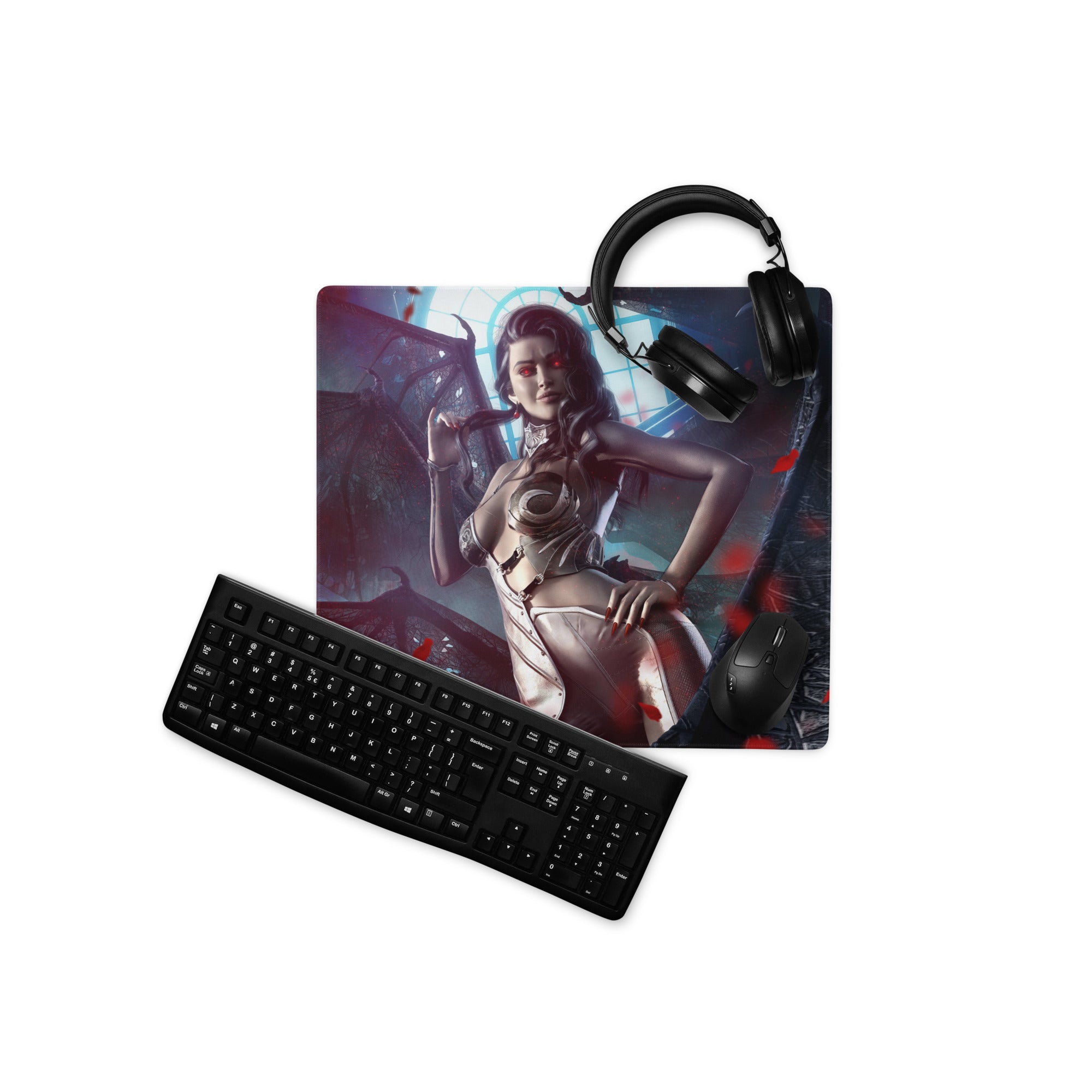 Gaming Mouse Pad Neon Red Blue Purple Cyberpunk Fantasy Desk Setup For PC Epic Dark Gamer Scene Digital Art