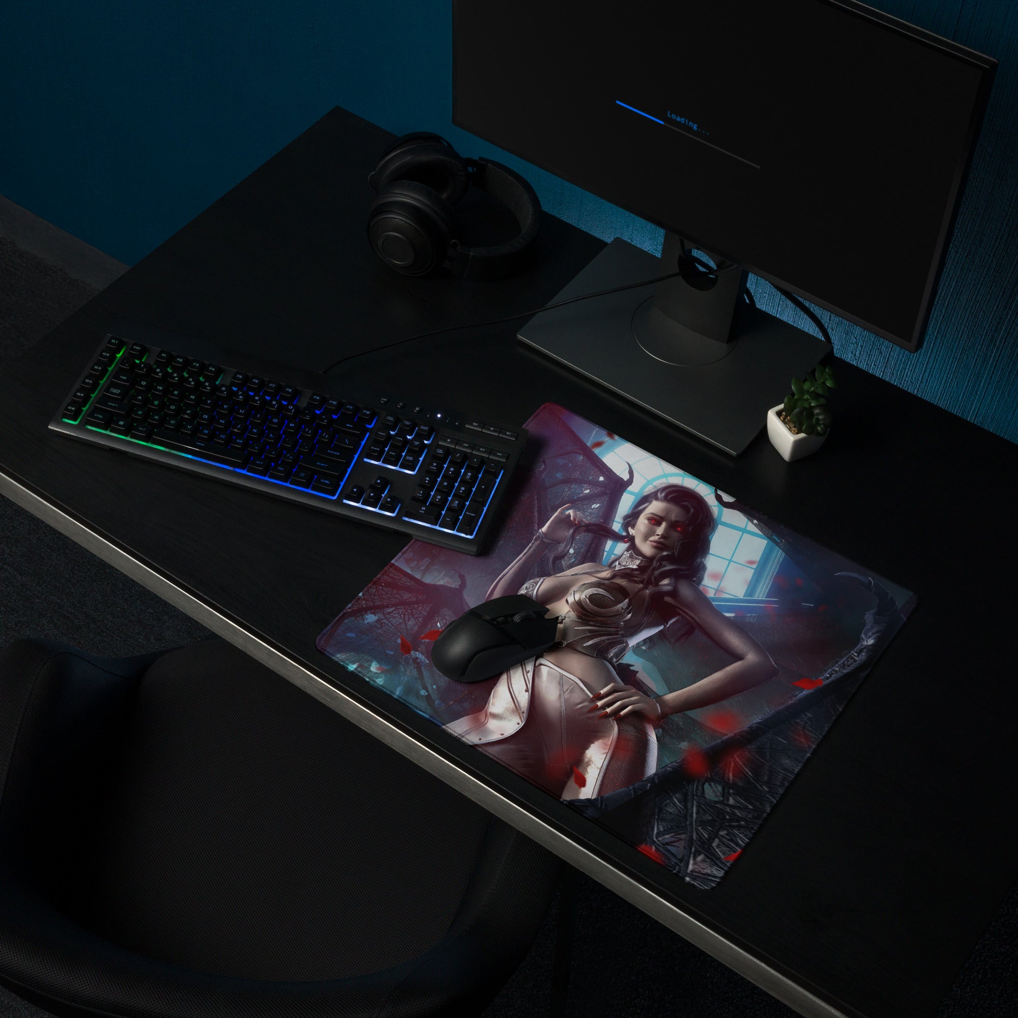 Gaming Mouse Pad Neon Red Blue Purple Cyberpunk Fantasy Desk Setup For PC Epic Dark Gamer Scene Digital Art
