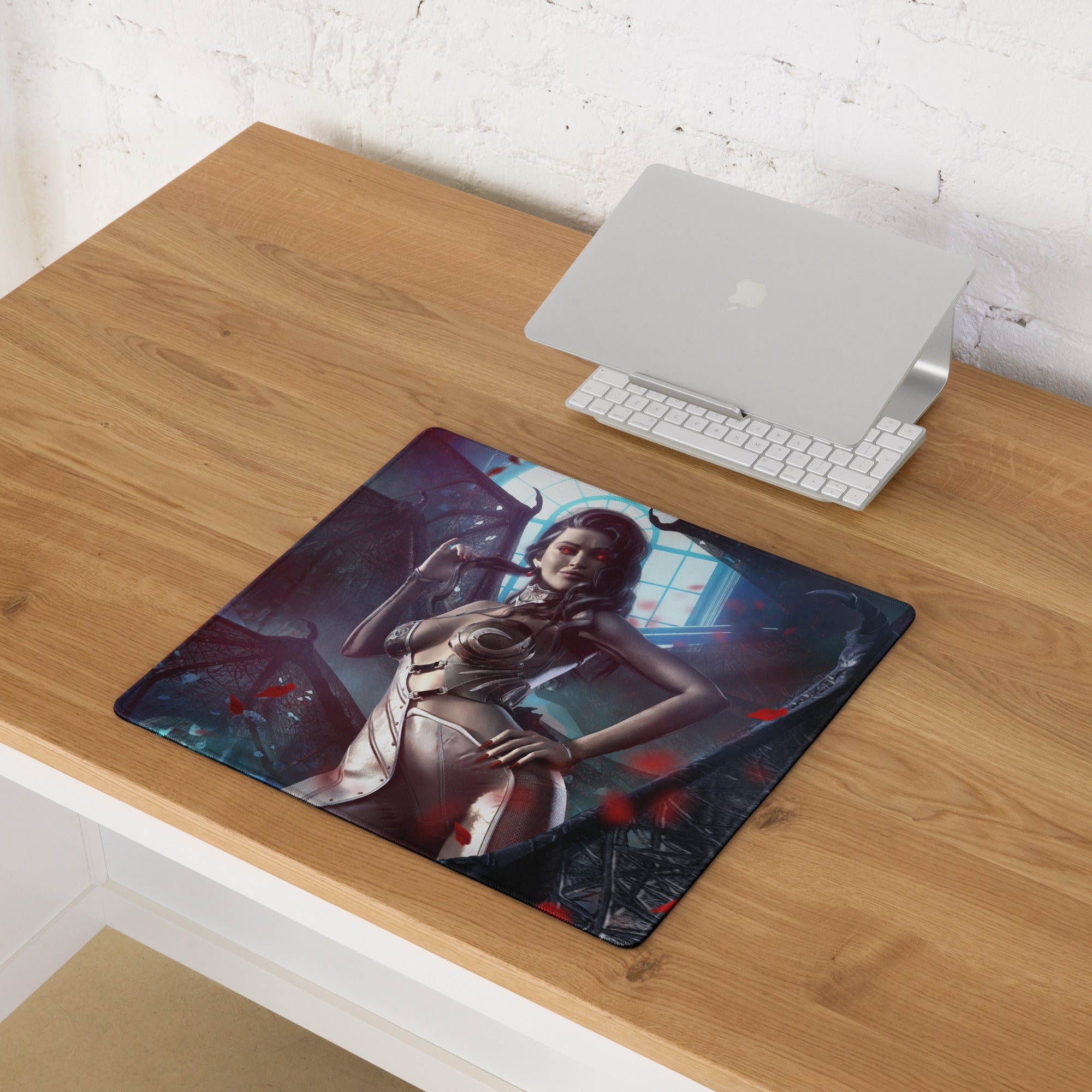 Gaming Mouse Pad Neon Red Blue Purple Cyberpunk Fantasy Desk Setup For PC Epic Dark Gamer Scene Digital Art