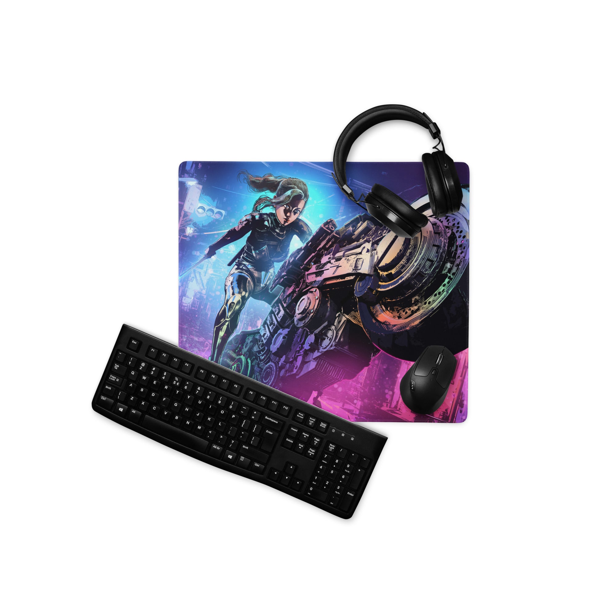 Gaming Mouse Pad Purple Blue Neon Cyberpunk Art For Gaming Desk Setup Large Non Slip Base